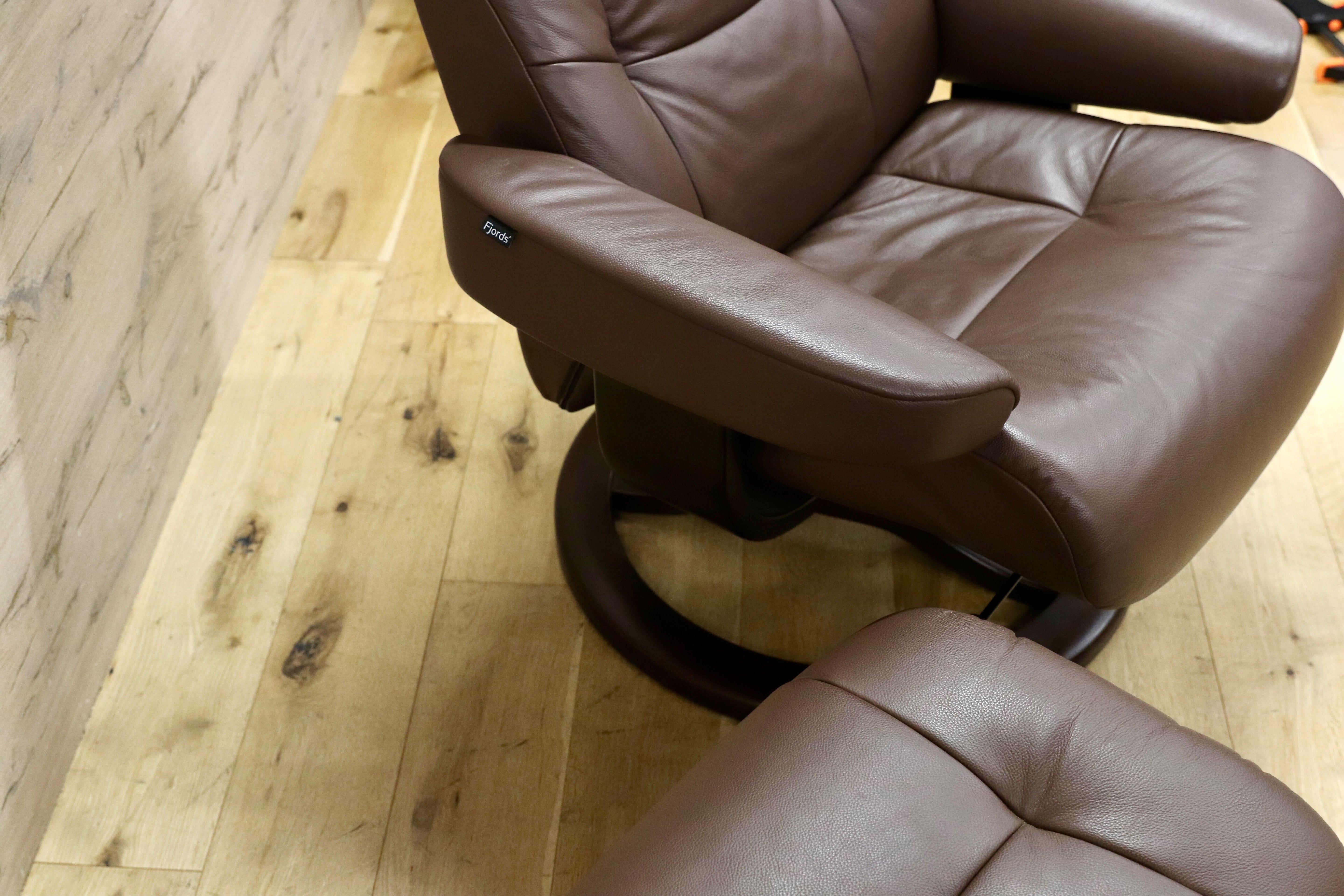 GMHN207○Fjords /フィヨルド SIMMONS シモンズ パーソナルチェア リクライニングチェア シングルソファ ブラウン 北欧 ノルウェー 本革