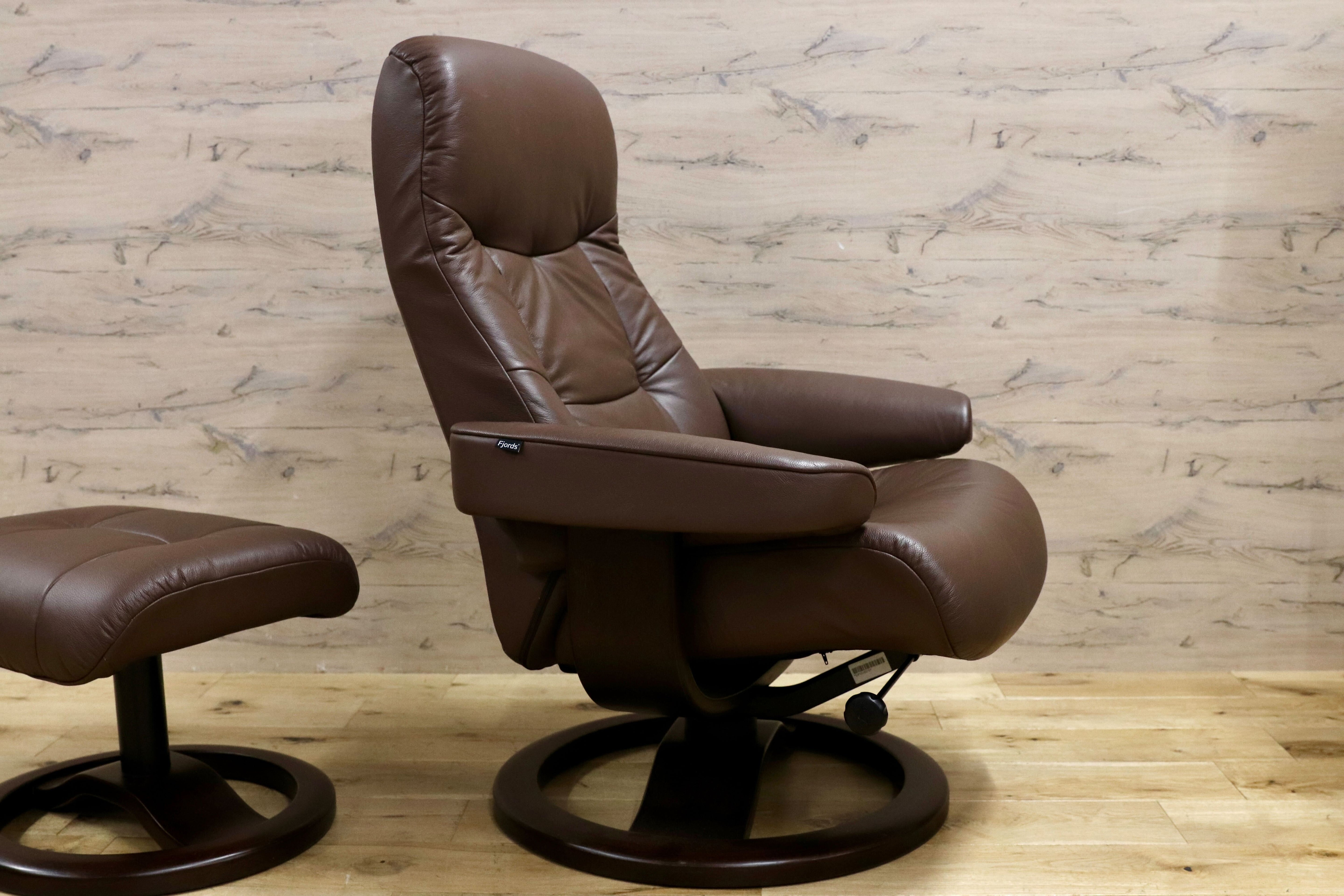 GMHN207○Fjords /フィヨルド SIMMONS シモンズ パーソナルチェア リクライニングチェア シングルソファ ブラウン 北欧 ノルウェー 本革