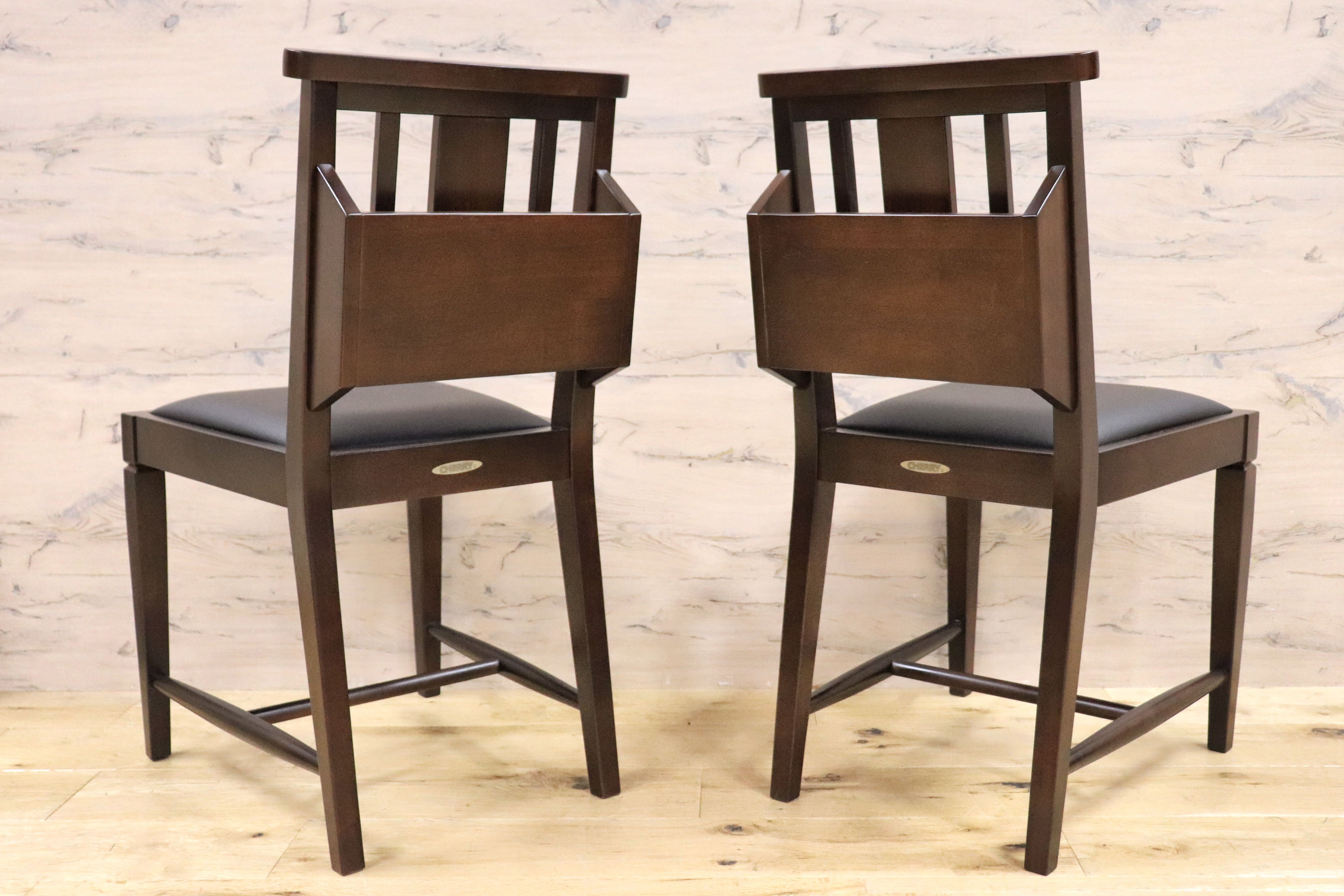 GMGN342V○CHERRY FURNITURE / 桜屋工業 ダイニングチェア チャーチチェア マガジンラック 合皮 ダークブラウン 2脚セット モダン 未使用品