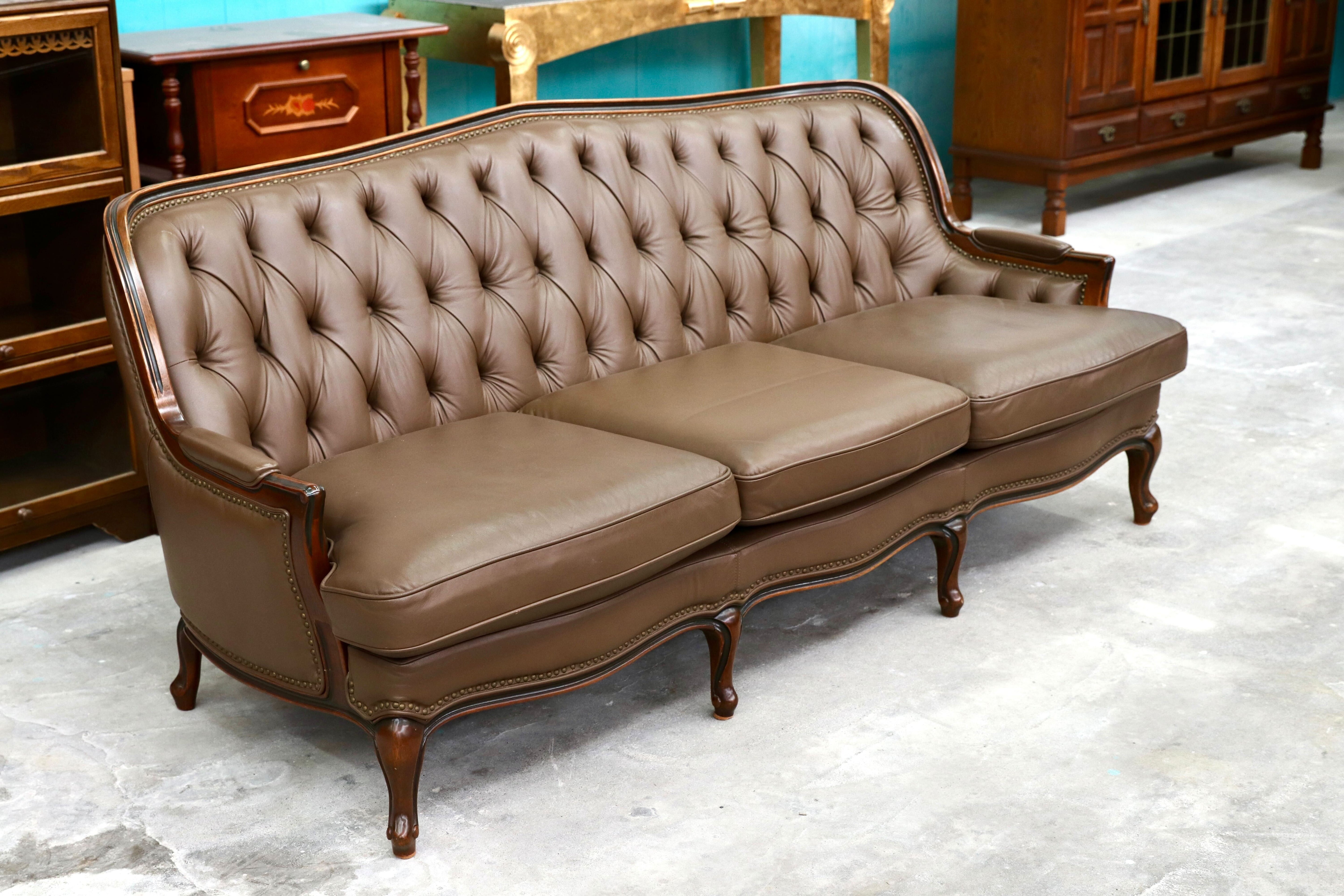 GMHK715○maruni / マルニ BOURBON ブルボン 3人掛けソファ トリプルソファ 本革 ブラウン クラシック ヴィンテージ 稀少モデル