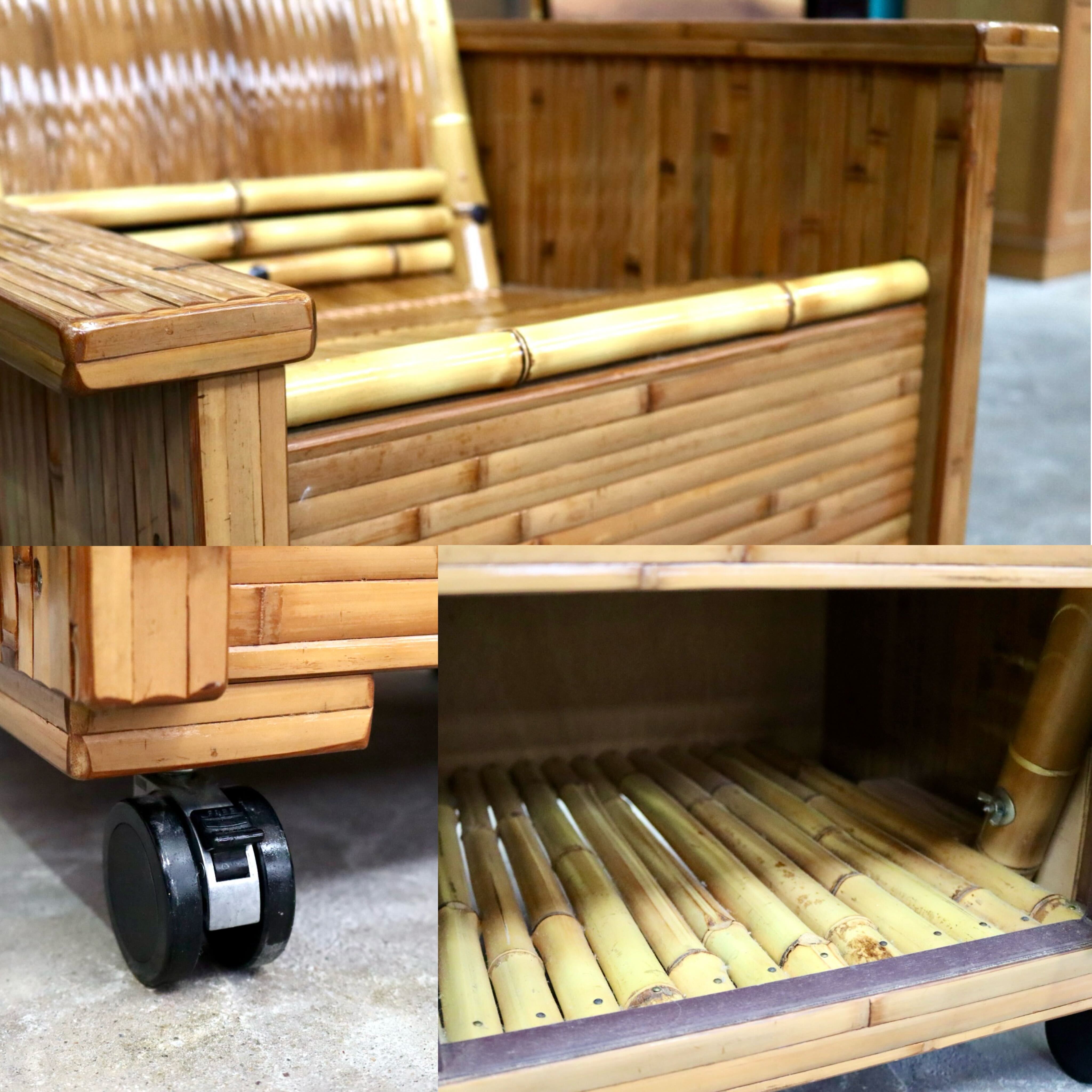 GMIH428○梅里竹芸 1人掛けソファ アームチェア 左高タイプ 高級 真竹 伝統工芸品 キャスター付き 健康椅子 和モダン 定価約25万