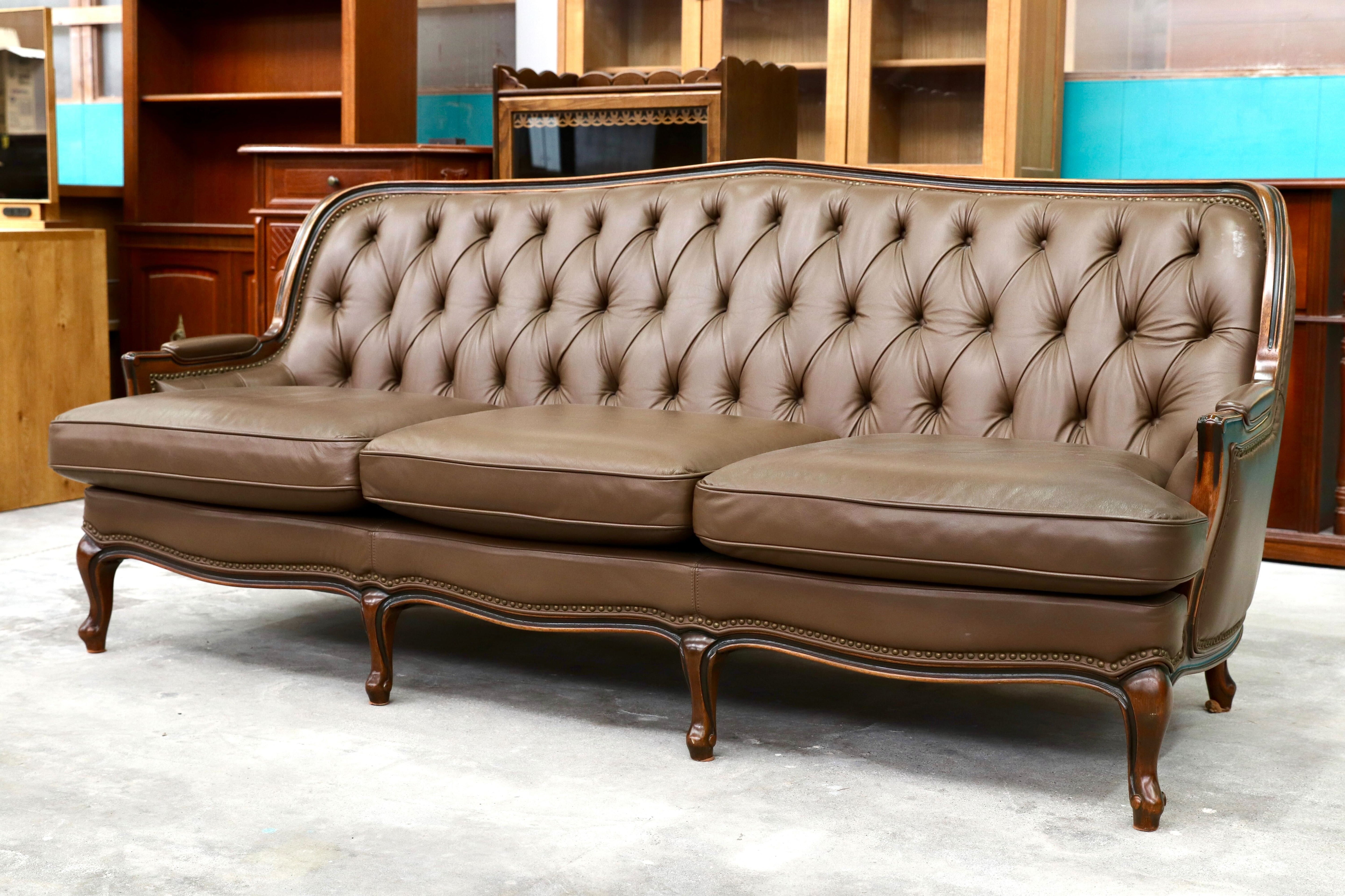 GMHK715○maruni / マルニ BOURBON ブルボン 3人掛けソファ トリプルソファ 本革 ブラウン クラシック ヴィンテージ 稀少モデル