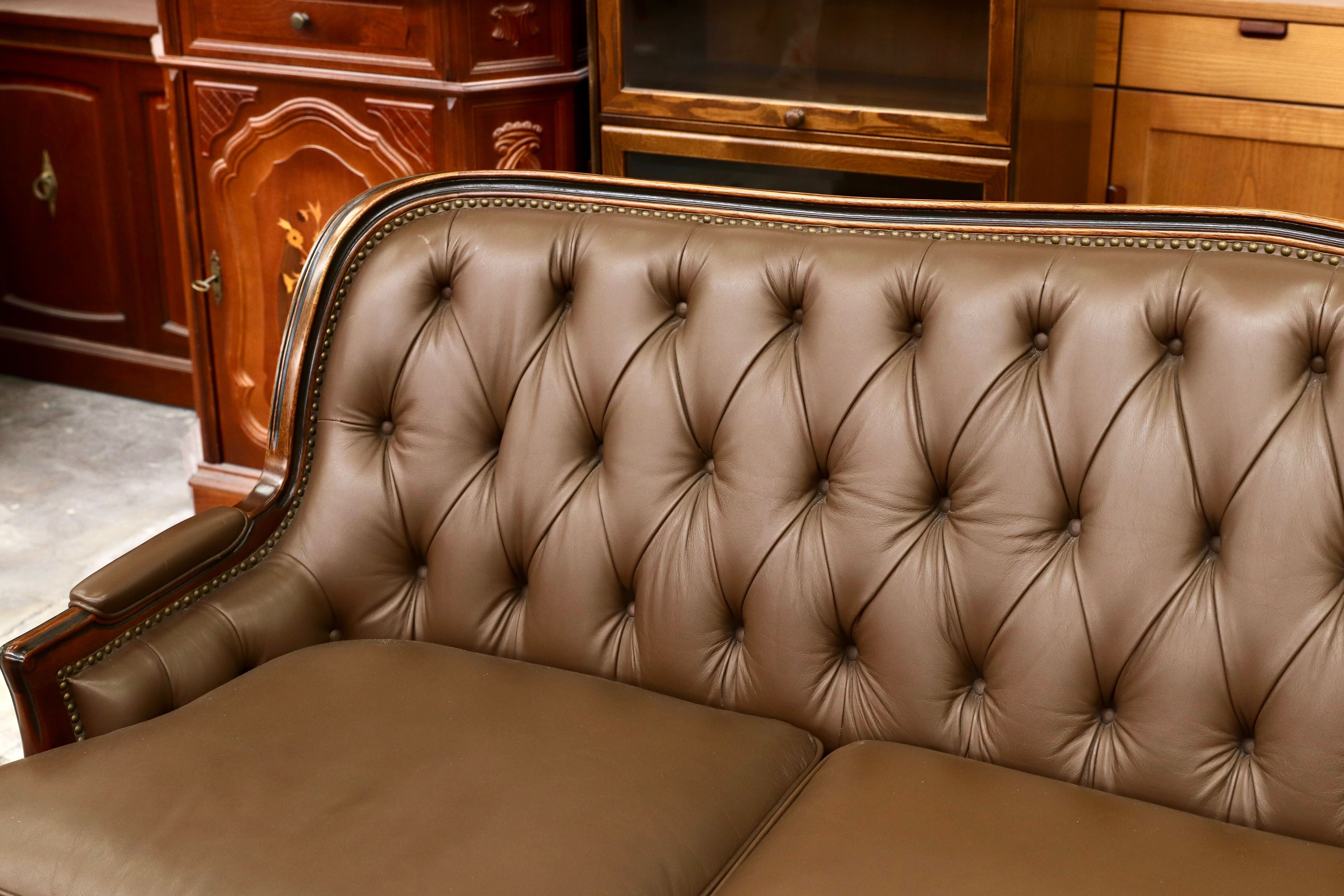 GMHK715○maruni / マルニ BOURBON ブルボン 3人掛けソファ トリプルソファ 本革 ブラウン クラシック ヴィンテージ 稀少モデル