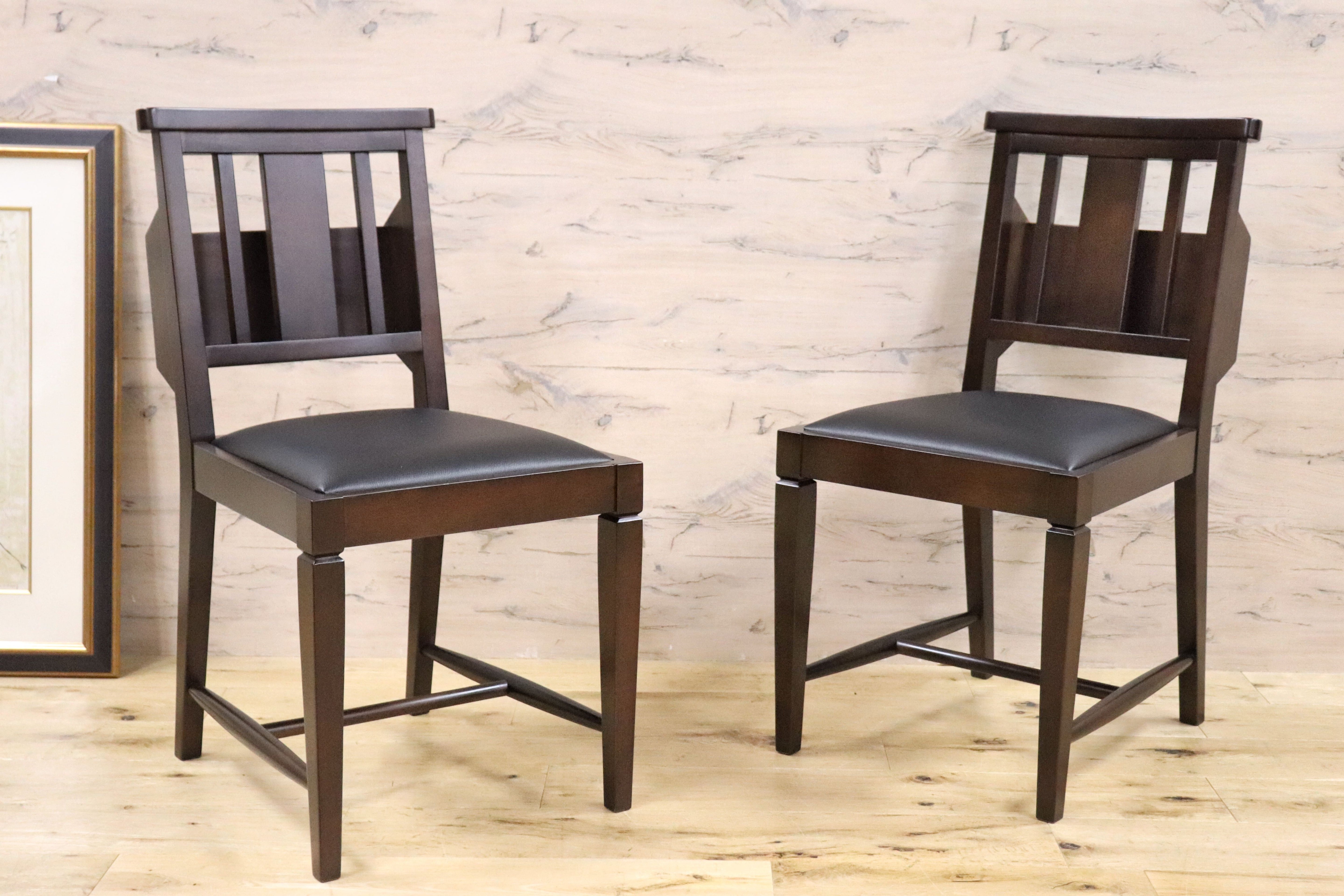 GMGN342W○CHERRY FURNITURE / 桜屋工業 ダイニングチェア チャーチチェア マガジンラック 合皮 ダークブラウン 2脚セット モダン 未使用品