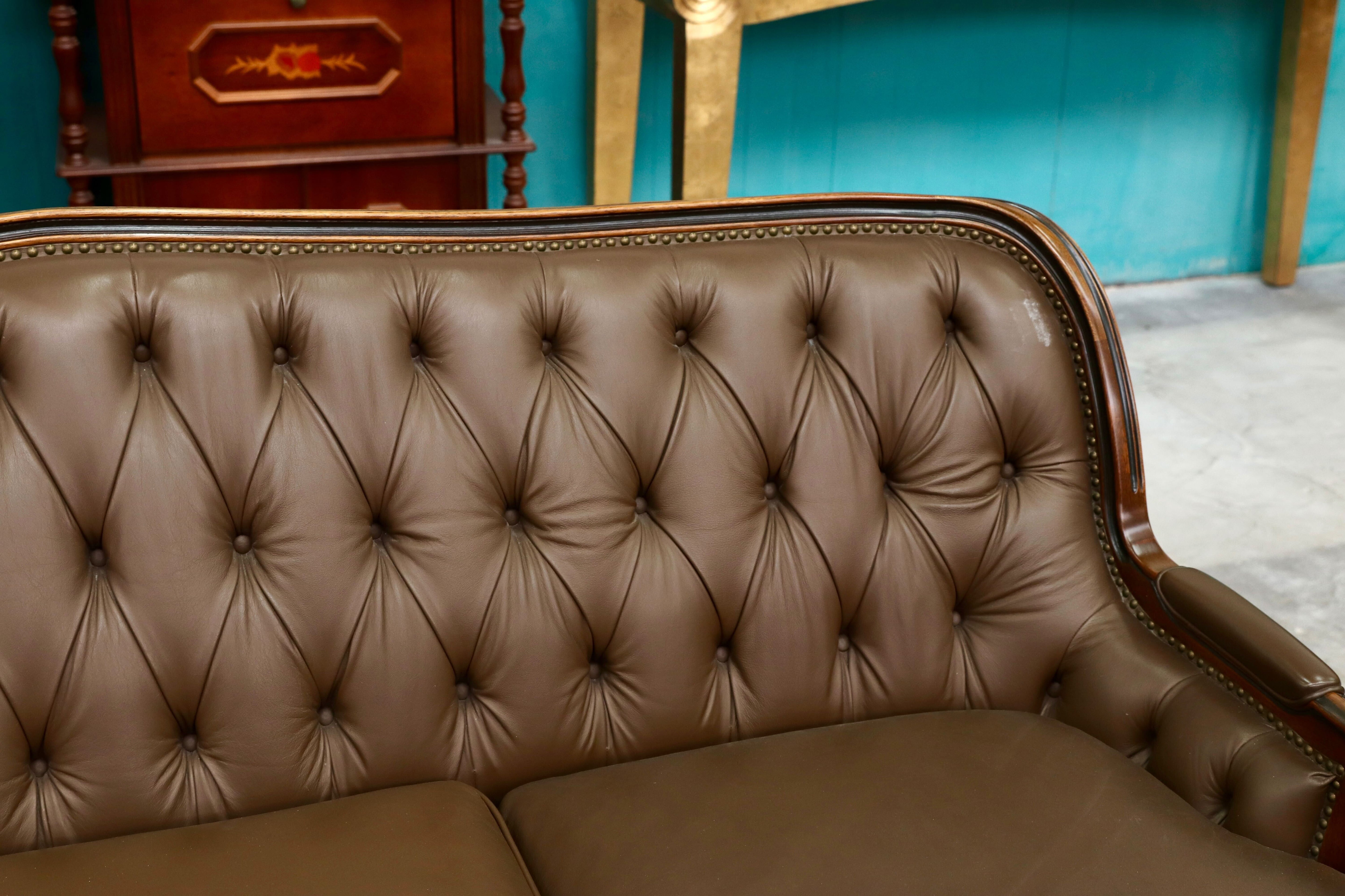 GMHK715○maruni / マルニ BOURBON ブルボン 3人掛けソファ トリプルソファ 本革 ブラウン クラシック ヴィンテージ 稀少モデル