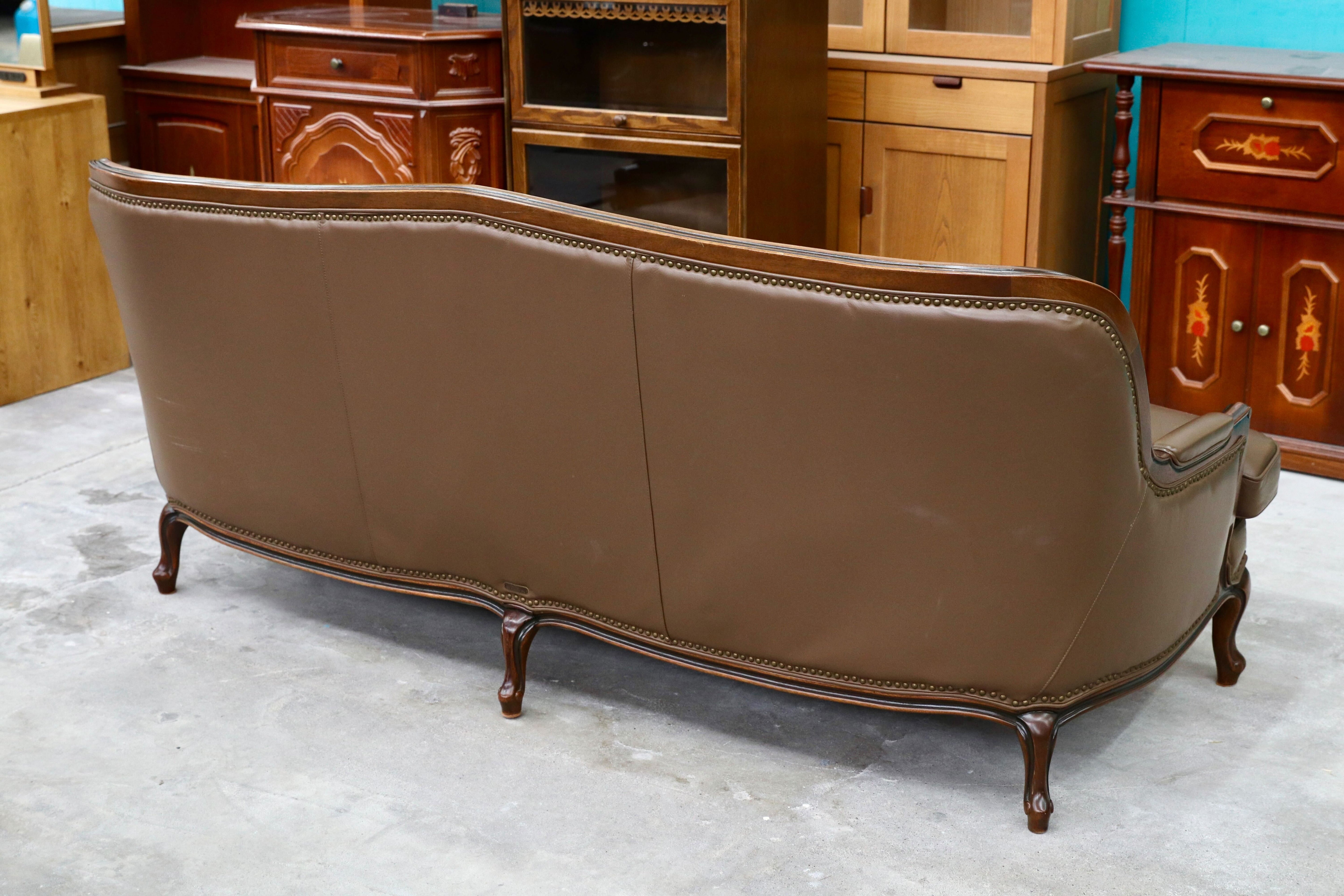 GMHK715○maruni / マルニ BOURBON ブルボン 3人掛けソファ トリプルソファ 本革 ブラウン クラシック ヴィンテージ 稀少モデル