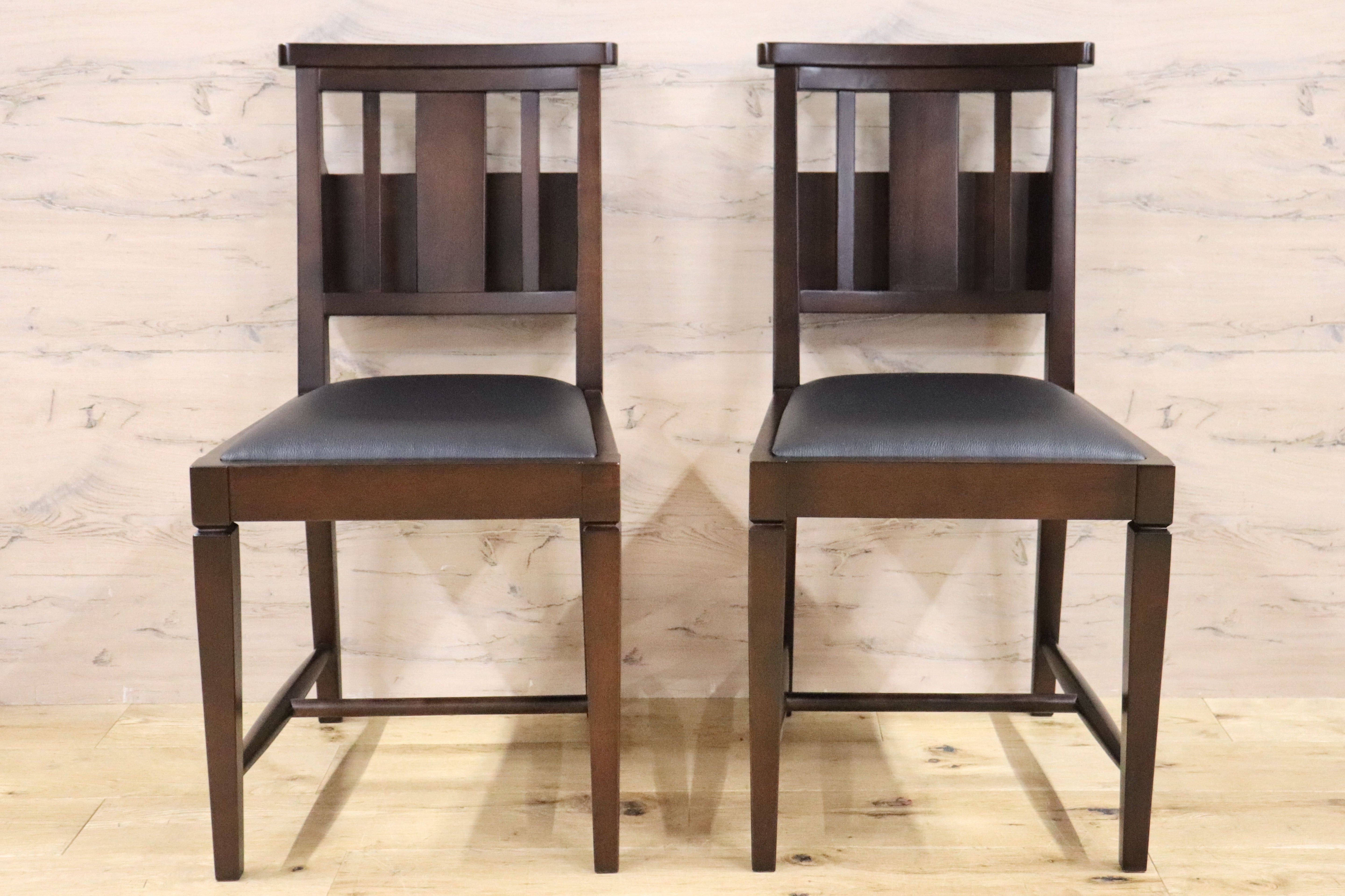 GMGN342W○CHERRY FURNITURE / 桜屋工業 ダイニングチェア チャーチチェア マガジンラック 合皮 ダークブラウン 2脚セット モダン 未使用品