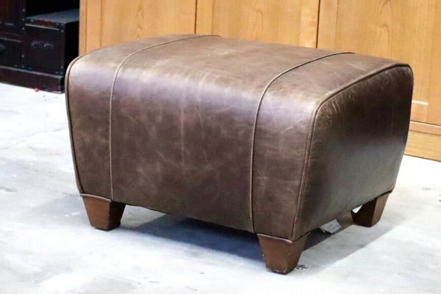 GMIK558C○Pottery Barn / ポッタリーバーン マンハッタンレザー オットマン スツール 本革 アメリカ ヴィンテージ