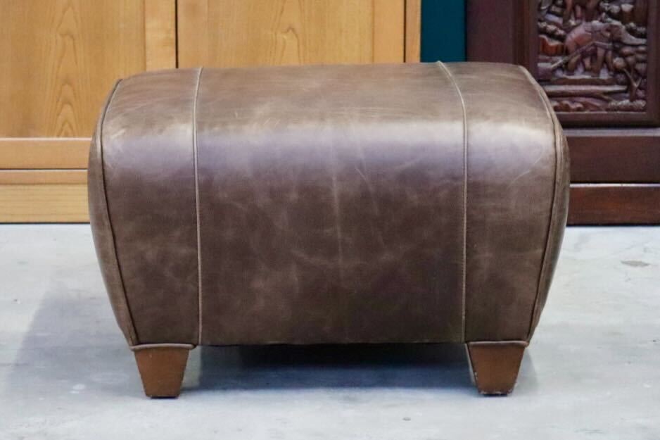 GMIK558C○Pottery Barn / ポッタリーバーン マンハッタンレザー オットマン スツール 本革 アメリカ ヴィンテージ