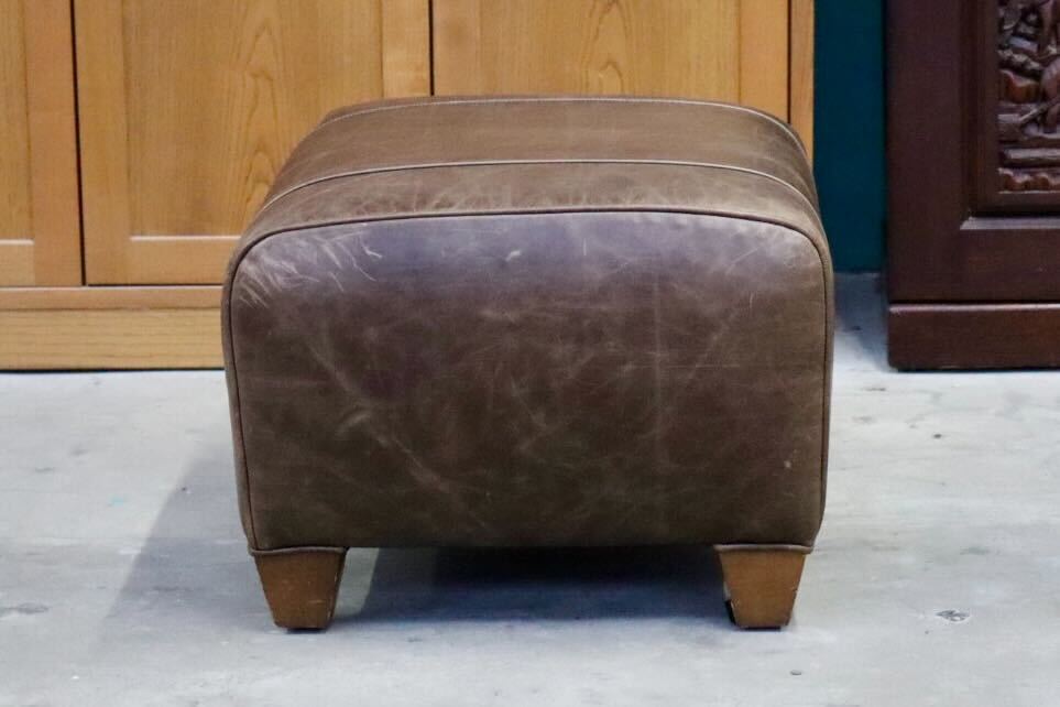 GMIK558C○Pottery Barn / ポッタリーバーン マンハッタンレザー オットマン スツール 本革 アメリカ ヴィンテージ