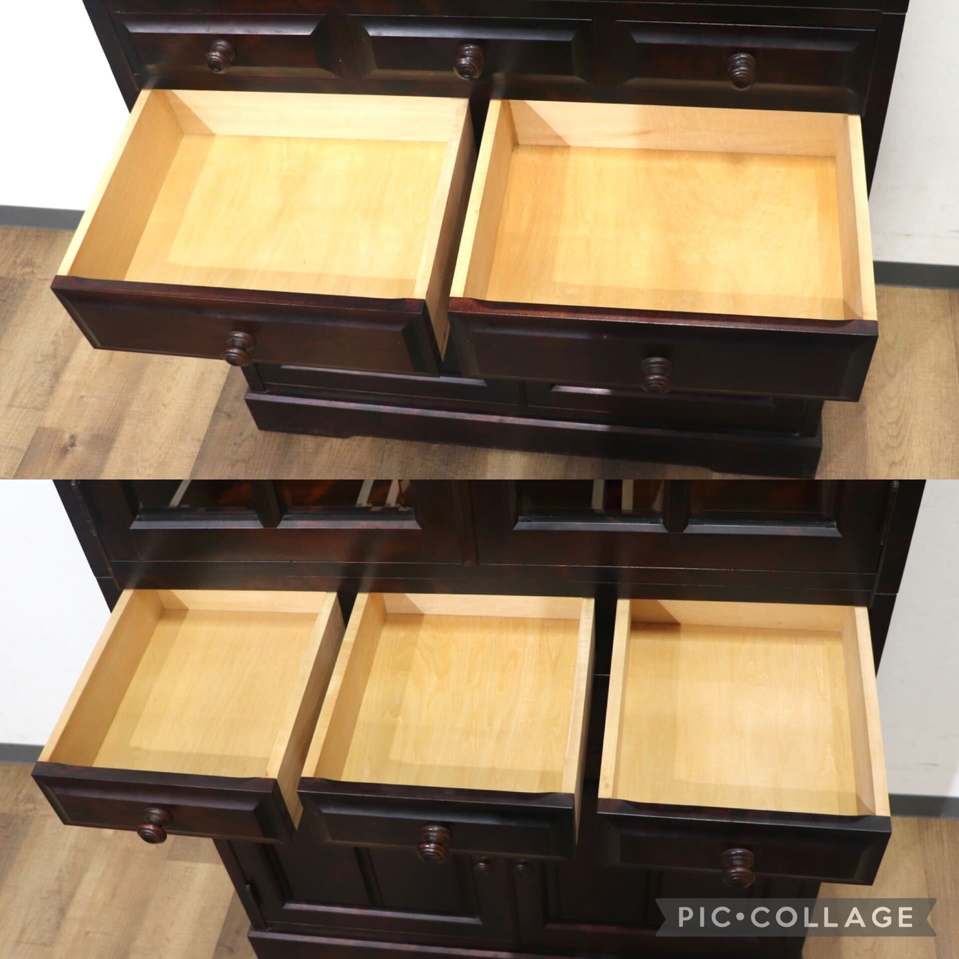 GMHN305A○北海道民芸家具 食器棚 水屋棚 カップボード 飾り棚 キャビネット 民芸家具 樺材 和家具 古民家 和モダン 定価約45万
