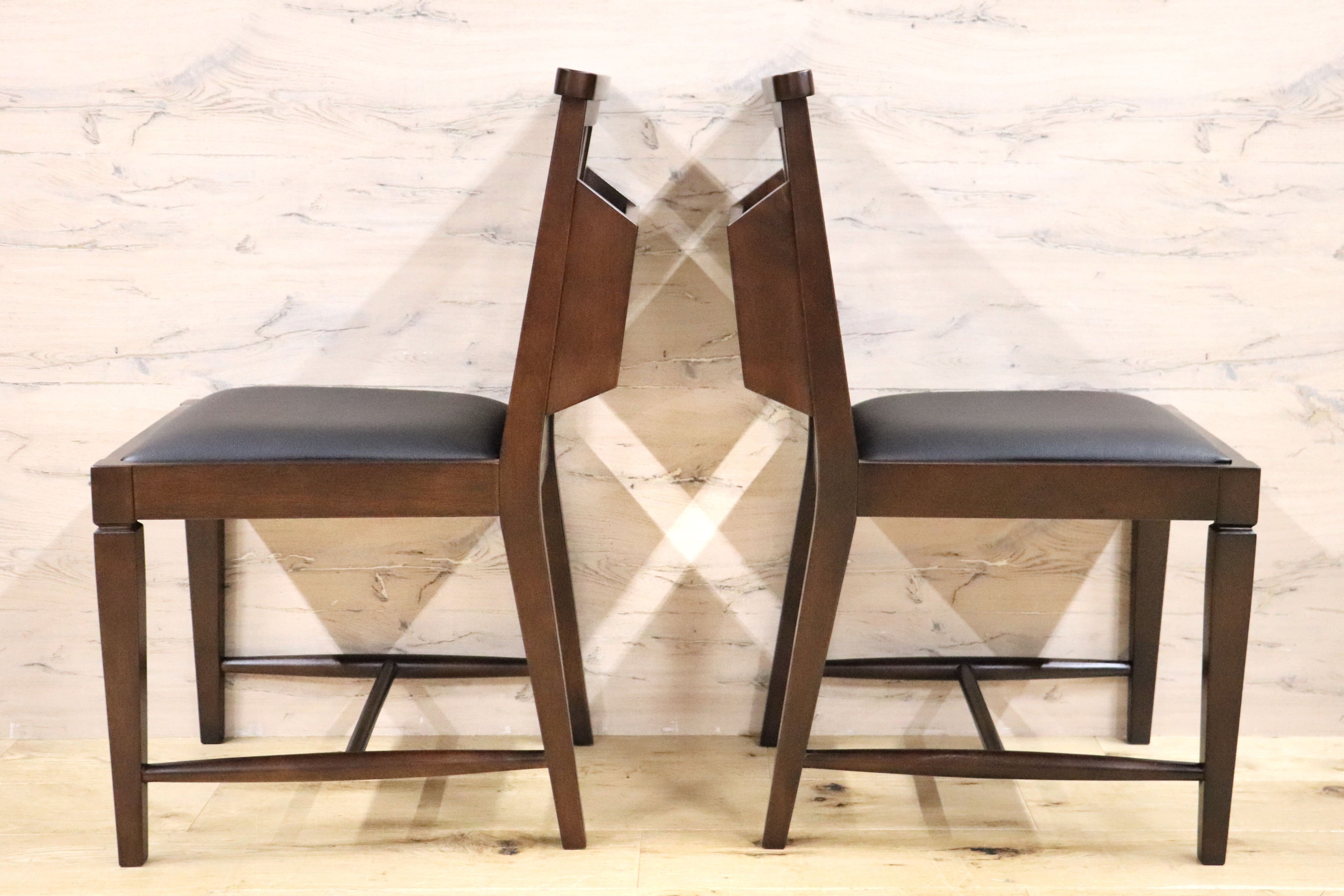 GMGN342W○CHERRY FURNITURE / 桜屋工業 ダイニングチェア チャーチチェア マガジンラック 合皮 ダークブラウン 2脚セット モダン 未使用品