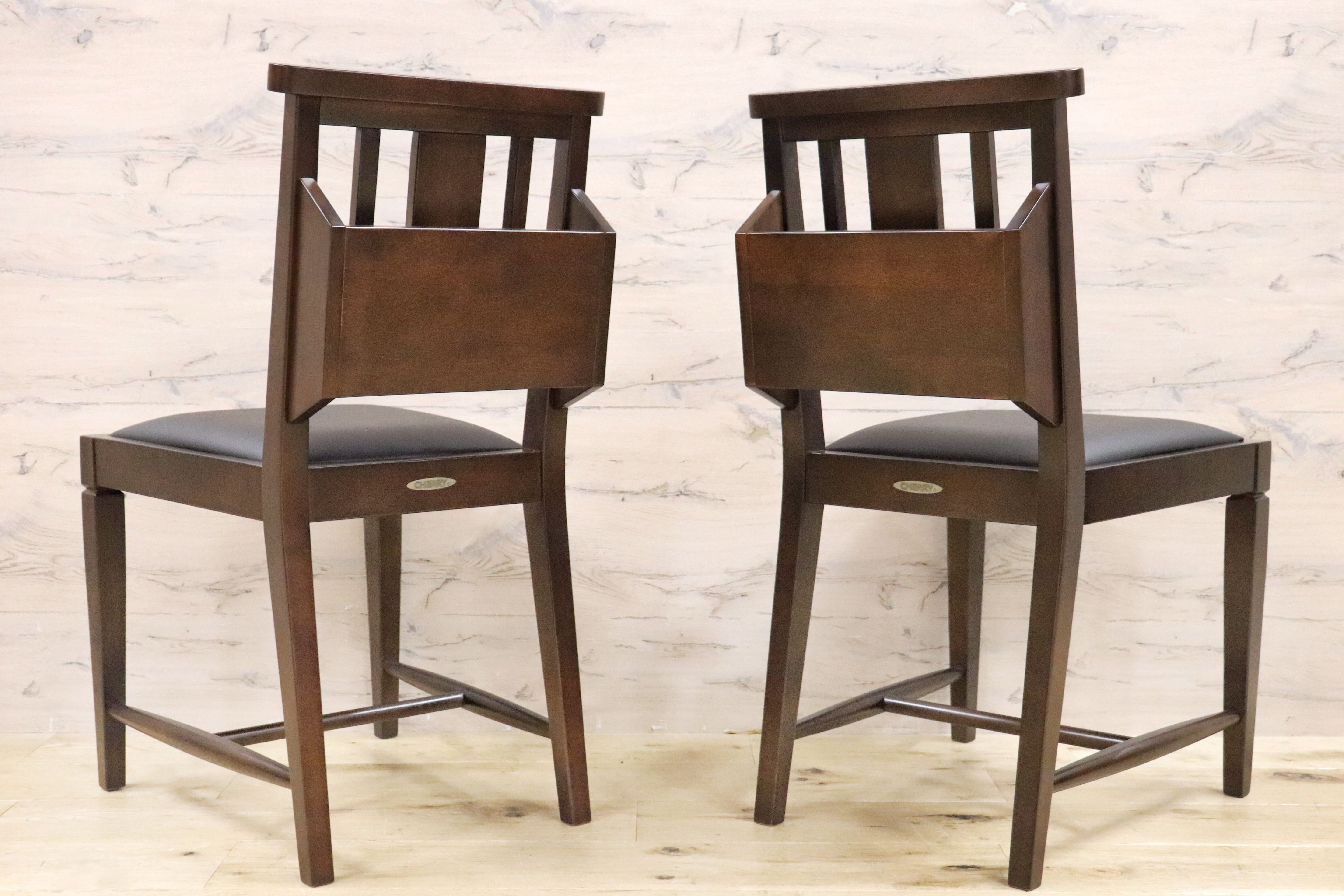 GMGN342W○CHERRY FURNITURE / 桜屋工業 ダイニングチェア チャーチチェア マガジンラック 合皮 ダークブラウン 2脚セット モダン 未使用品