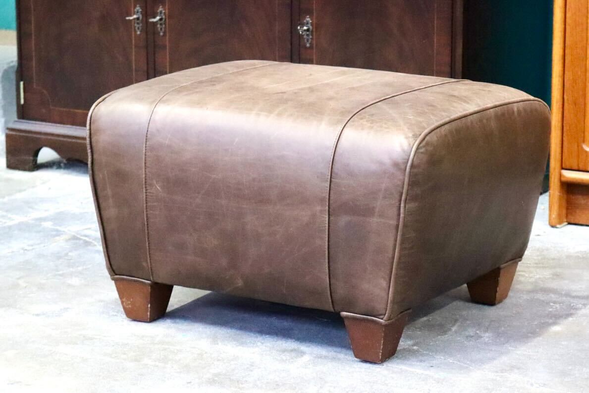 GMIK558D○Pottery Barn / ポッタリーバーン マンハッタンレザー オットマン スツール 本革 アメリカ ヴィンテージ