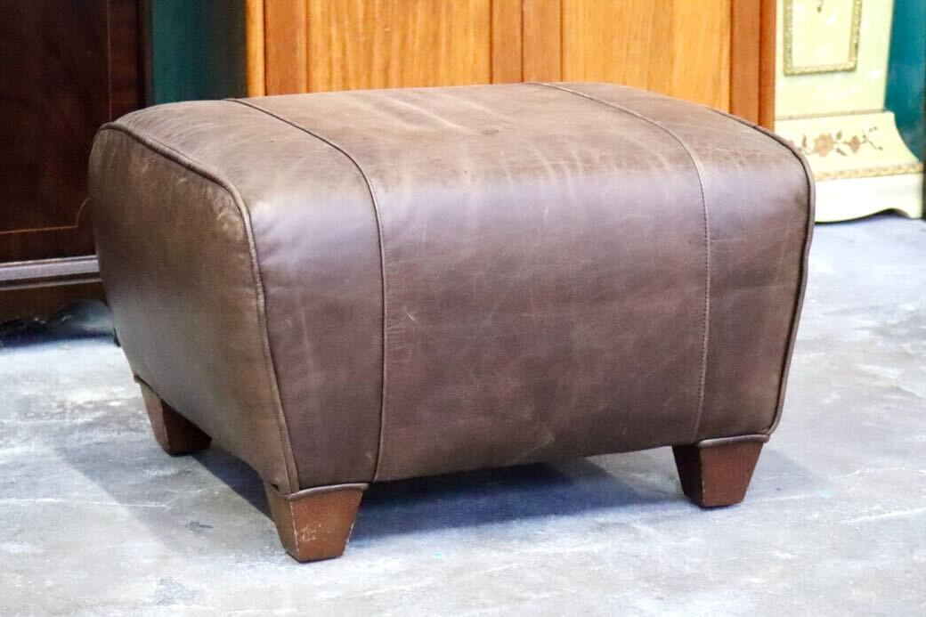 GMIK558D○Pottery Barn / ポッタリーバーン マンハッタンレザー オットマン スツール 本革 アメリカ ヴィンテージ