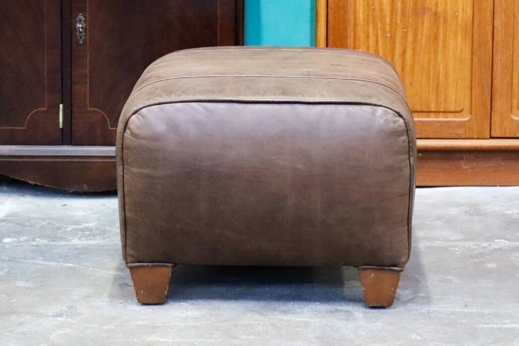 GMIK558D○Pottery Barn / ポッタリーバーン マンハッタンレザー オットマン スツール 本革 アメリカ ヴィンテージ