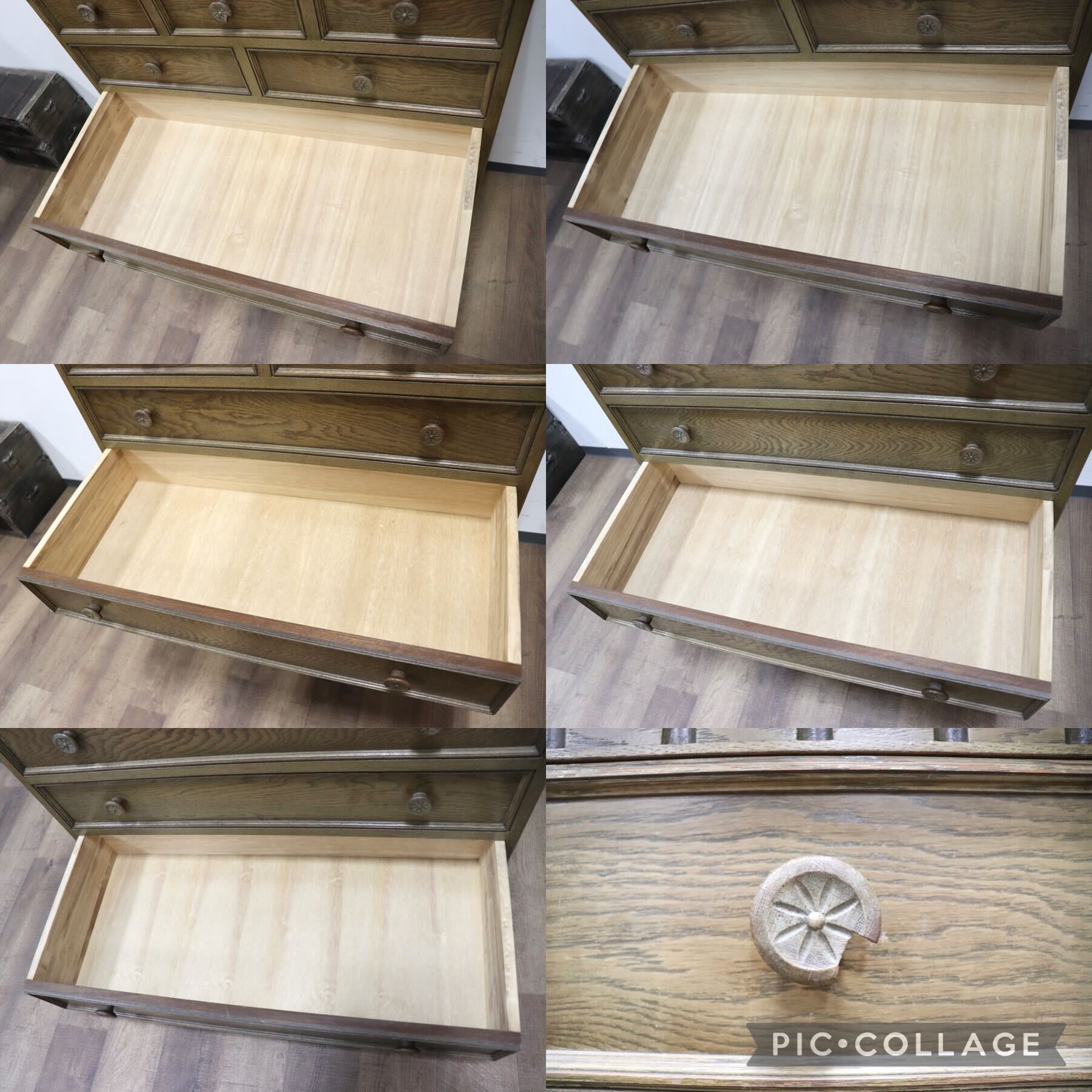 GMGH493○神戸家具 洋家具 7段チェスト 整理タンス 収納家具 彫刻 オーク材 クラシカル 和製ヴィンテージ アンティーク 検)永田良介商店