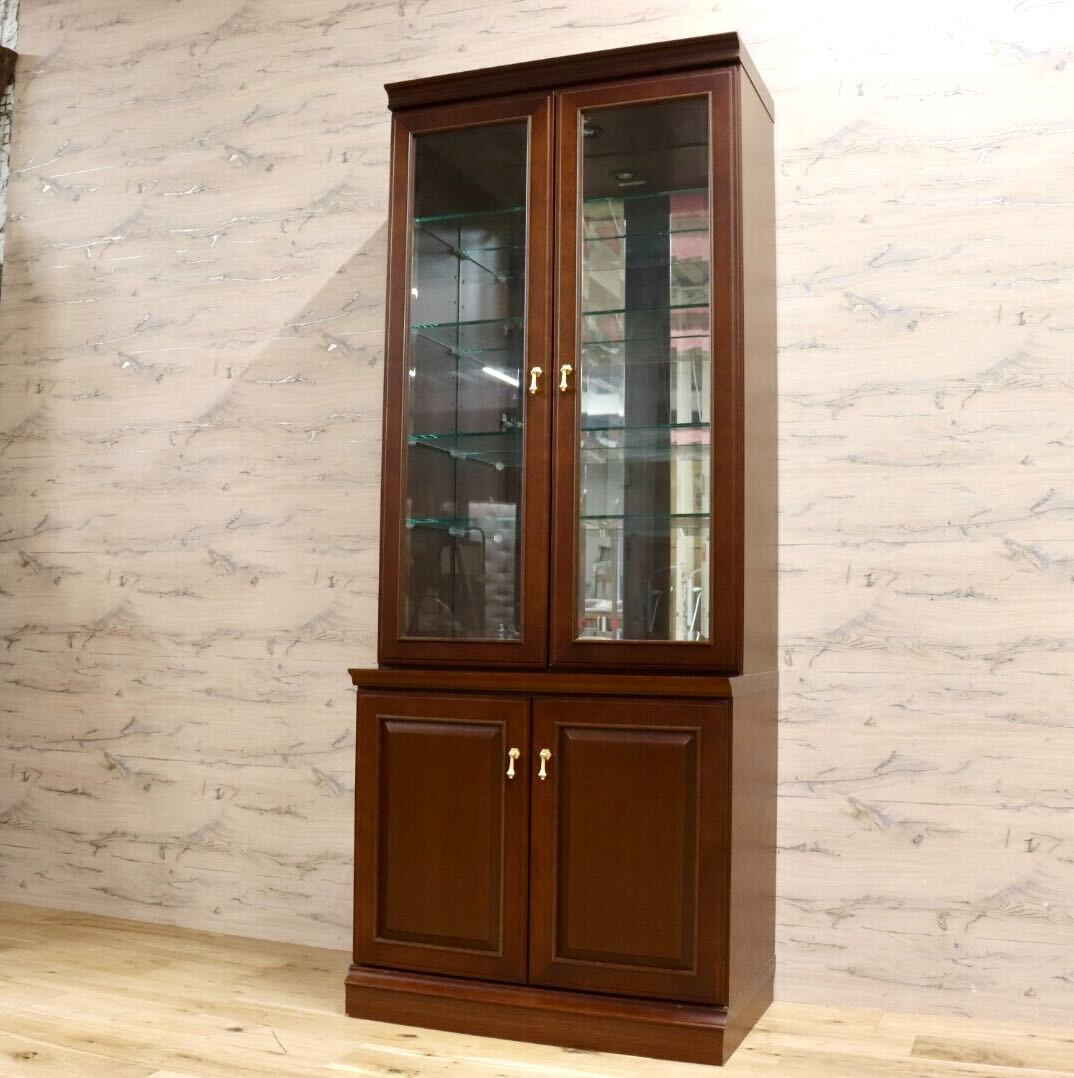 GMHS578○maruni / マルニ 地中海 キュリオケース 飾り棚 ハイボード キャビネット マホガニー材 ヨーロピアン 定価約35.8万