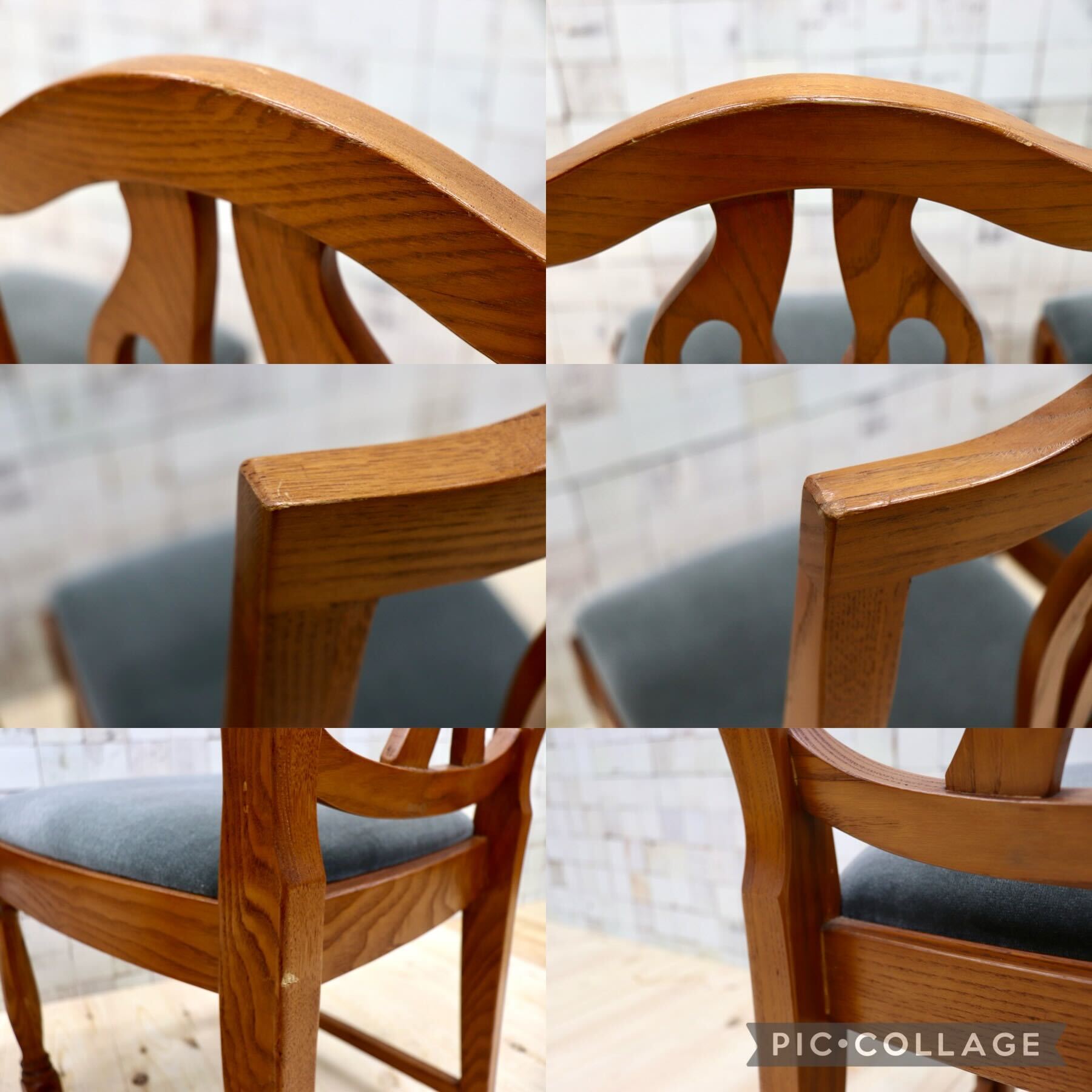 GMGT117B○英国アンティーク ダイニングチェア 食卓椅子 ファブリック グレー オーク 座面張替済 2脚セット クラシック 検)三越ブルージュ