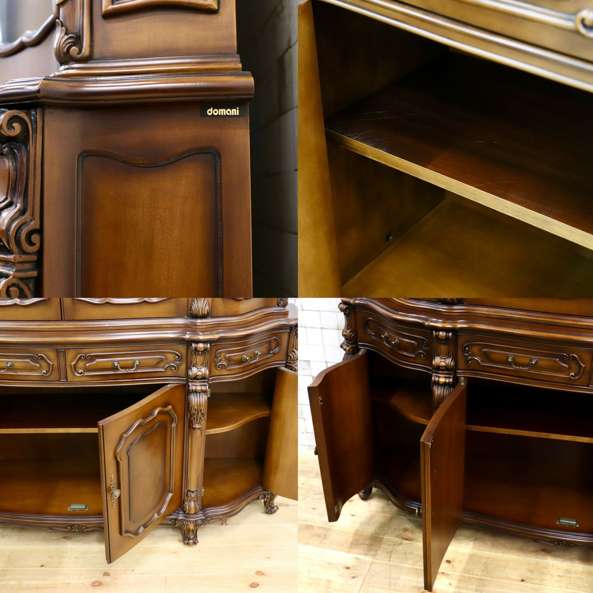 GMIO32○domani / ドマーニ ルイXY ルイ15世 飾り棚 キャビネット カリモク最高峰 クラシック リビングボード ロココ調 定価約280万 稀少