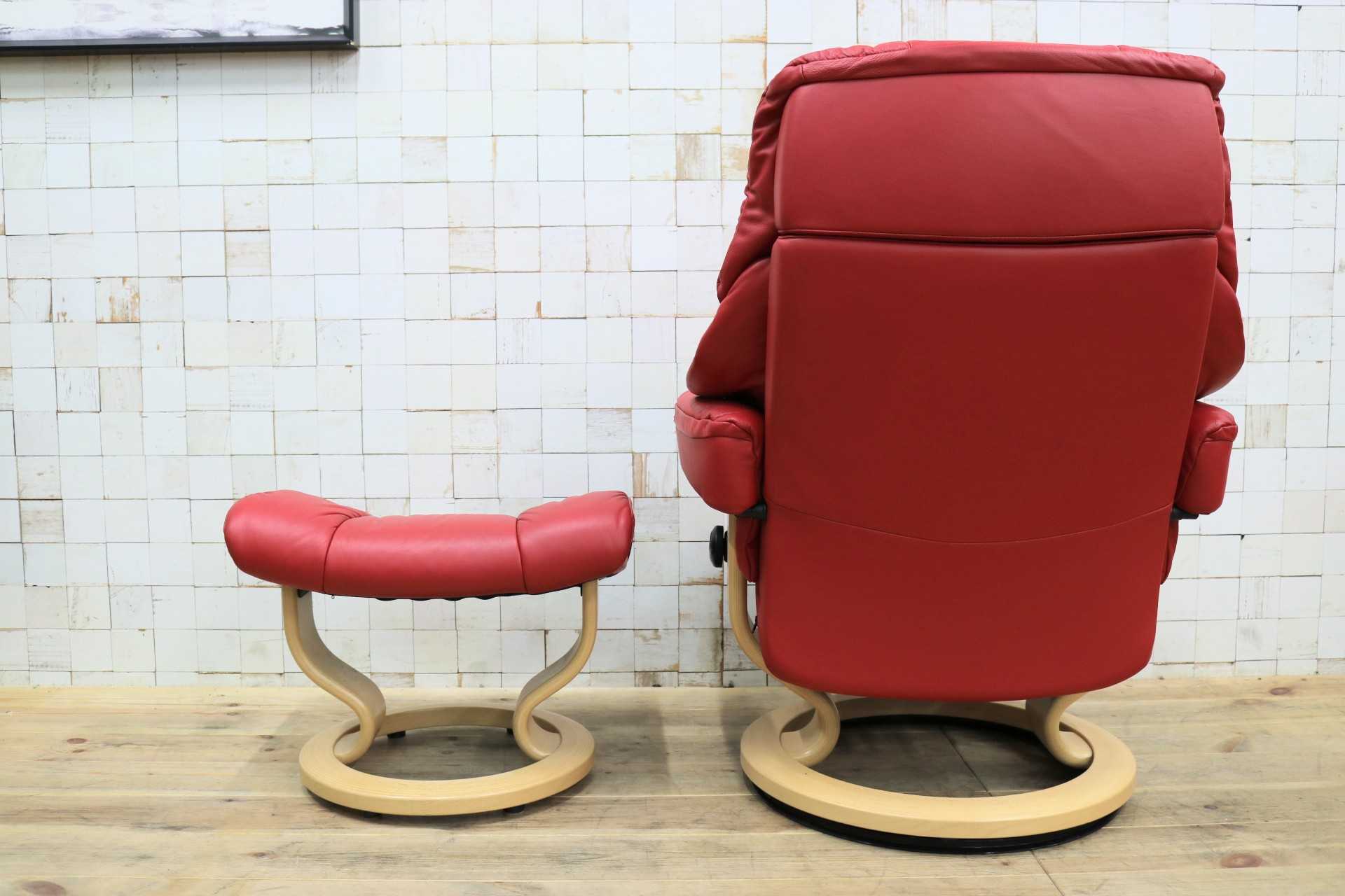GMIS440A○EKORNES / エコーネス ストレスレスレノ Reno リクライニングチェア シングルソファ オットマン 赤 本革 北欧 ノルウェー