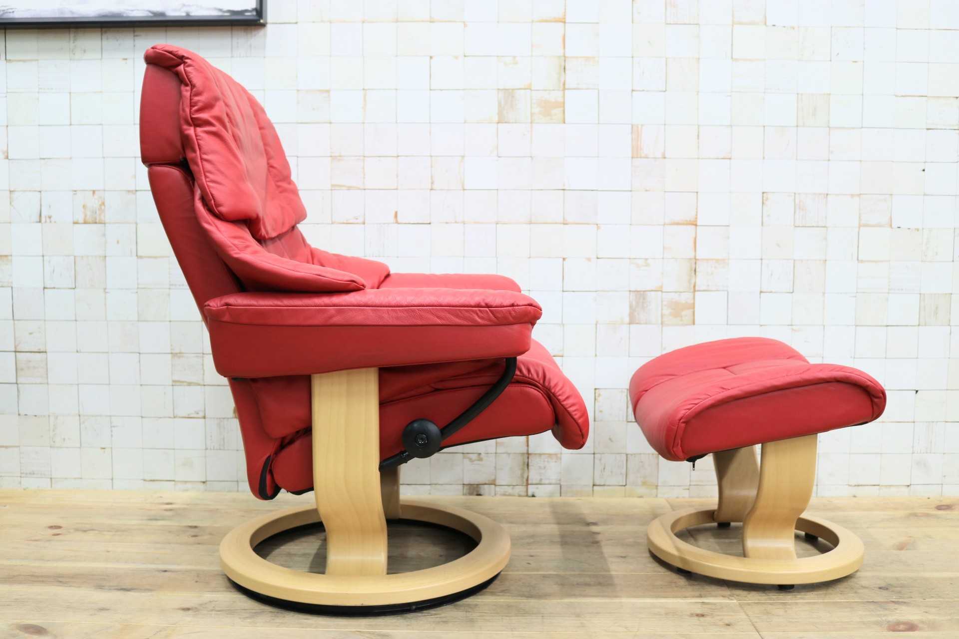 GMIS440A○EKORNES / エコーネス ストレスレスレノ Reno リクライニングチェア シングルソファ オットマン 赤 本革 北欧 ノルウェー