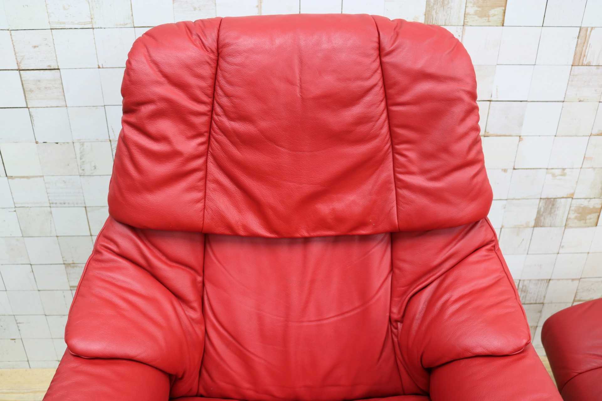 GMIS440A○EKORNES / エコーネス ストレスレスレノ Reno リクライニングチェア シングルソファ オットマン 赤 本革 北欧 ノルウェー