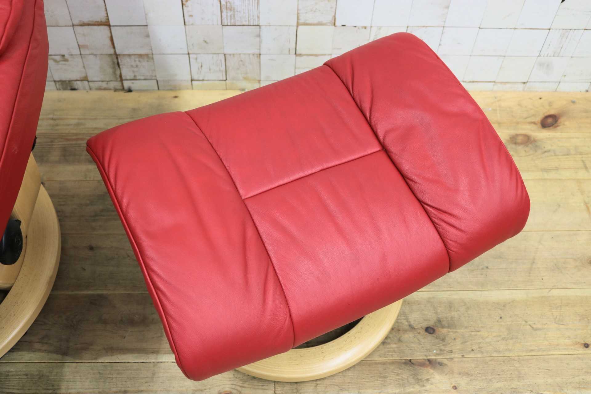 GMIS440A○EKORNES / エコーネス ストレスレスレノ Reno リクライニングチェア シングルソファ オットマン 赤 本革 北欧 ノルウェー