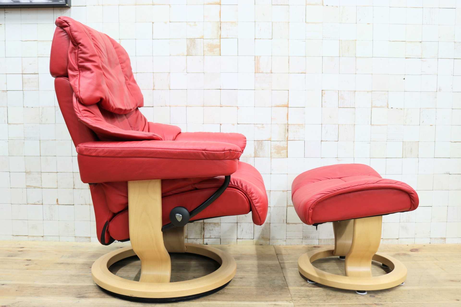 GMIS440B○EKORNES / エコーネス ストレスレスレノ Reno リクライニングチェア シングルソファ オットマン 赤 本革 北欧 ノルウェー