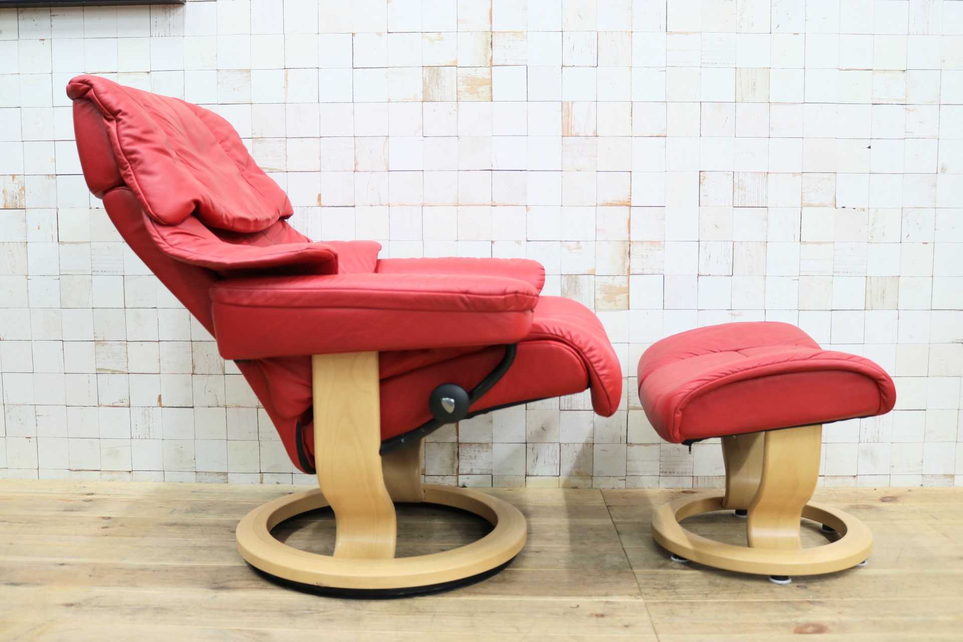 GMIS440B○EKORNES / エコーネス ストレスレスレノ Reno リクライニングチェア シングルソファ オットマン 赤 本革 北欧 ノルウェー