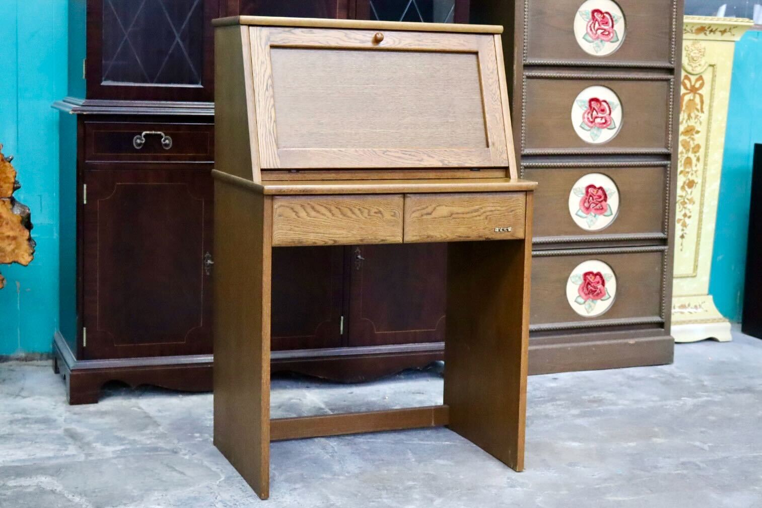 GMIS319○浜本工芸 / HAMAMOTO ライティングビューロー デスク 学習机 書斎机 引き出し レトロ 国産家具