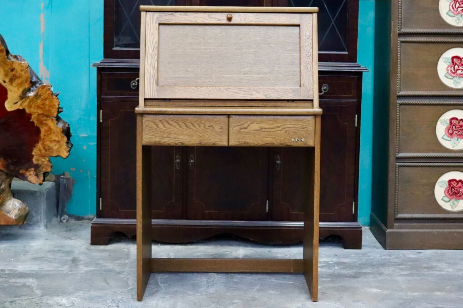 GMIS319○浜本工芸 / HAMAMOTO ライティングビューロー デスク 学習机 書斎机 引き出し レトロ 国産家具