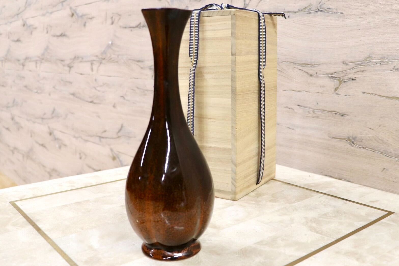 GMGS269○作家物 一輪挿し 花器 花入 インテリア フラワーベース 花瓶 花生 桐箱入