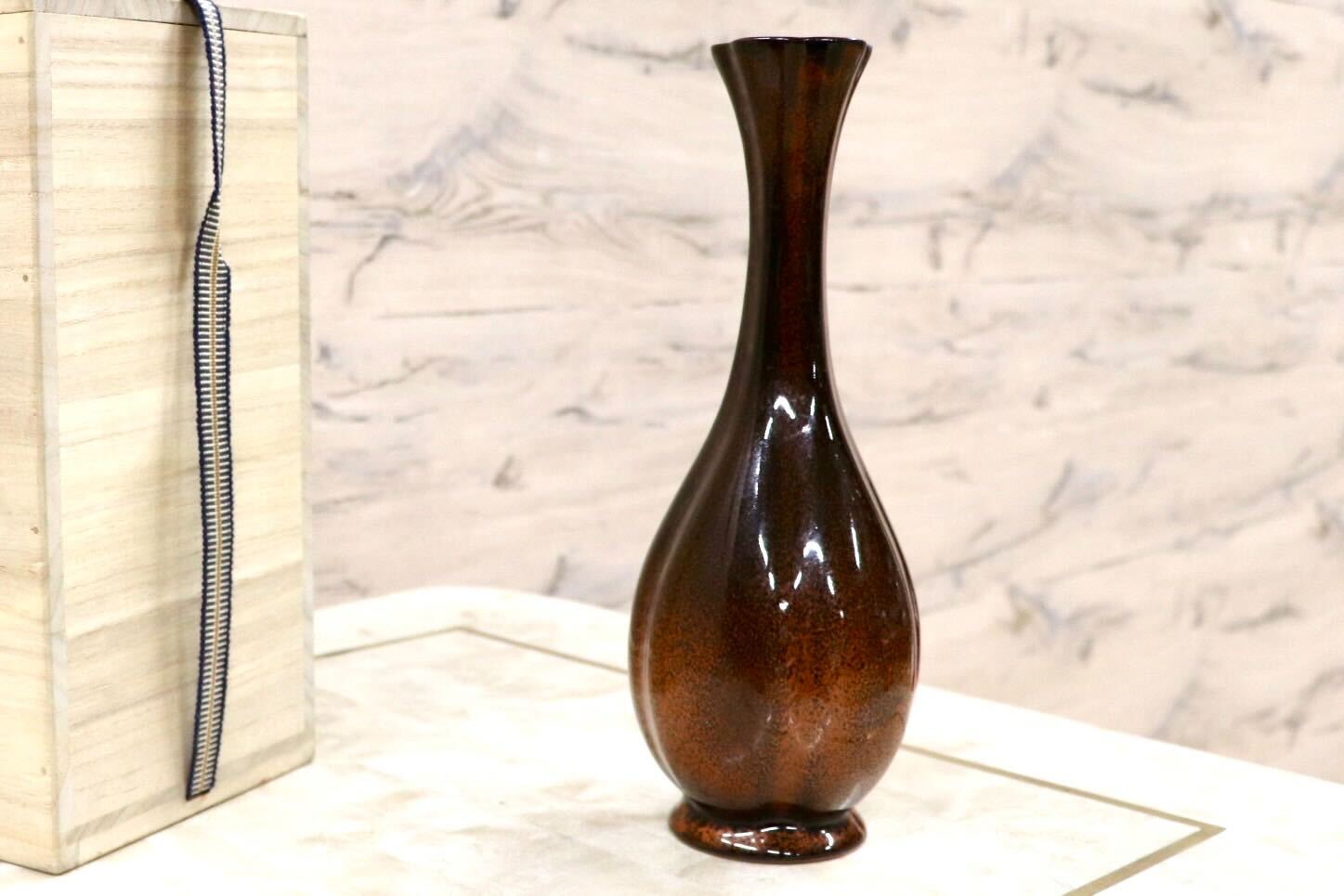 GMGS269○作家物 一輪挿し 花器 花入 インテリア フラワーベース 花瓶 花生 桐箱入