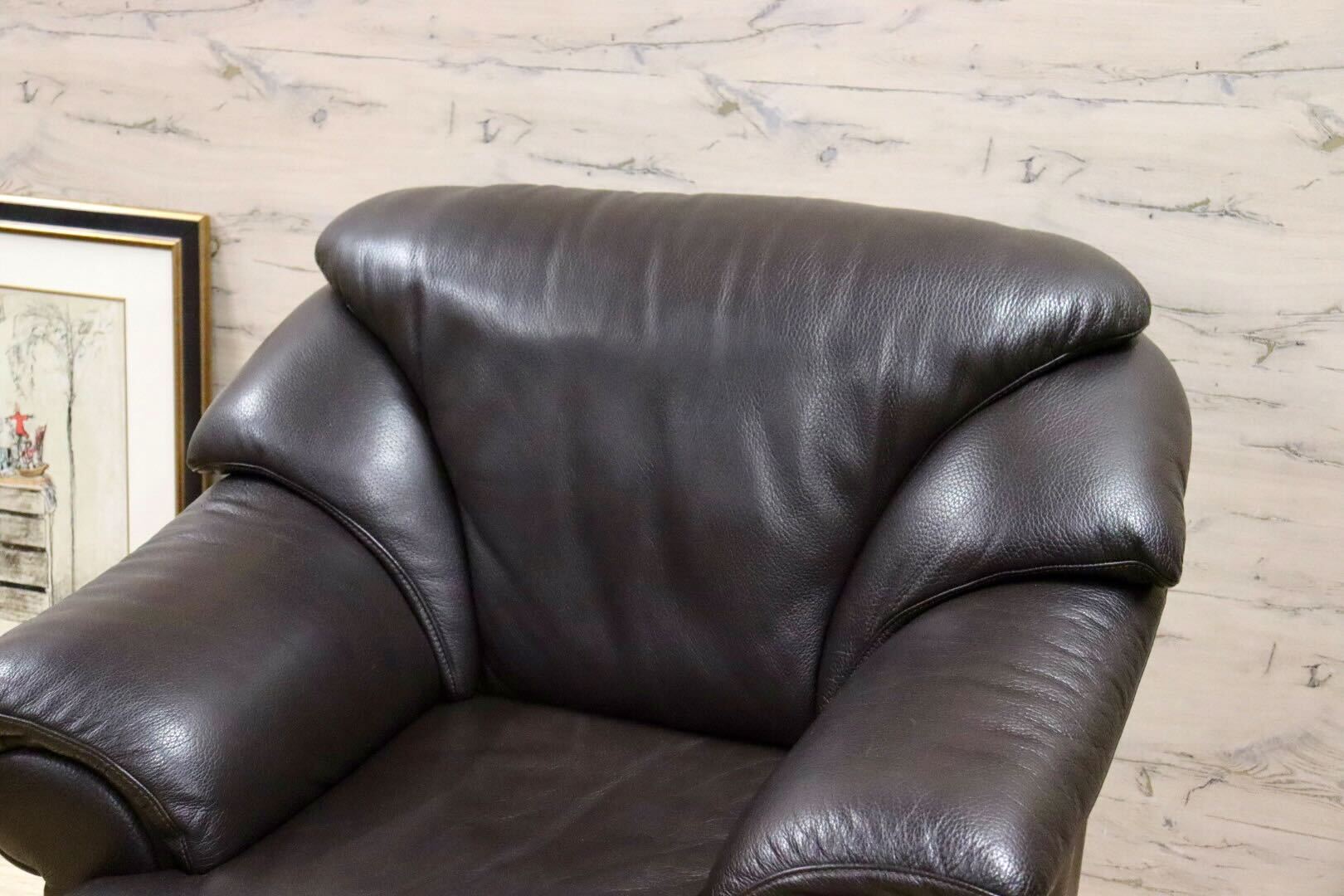 GMHF13B○IDC大塚家具 L/S Comfort-04 1人掛けソファ シングルソファ ラウンジチェア 総本革 ダークブラウン 約14万