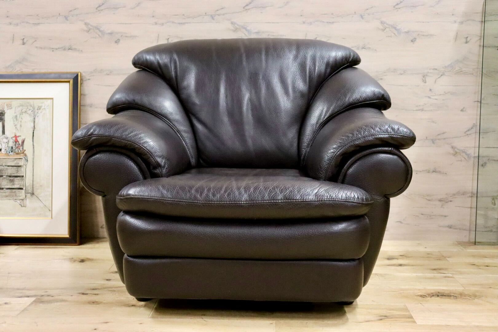 GMHF13B○IDC大塚家具 L/S Comfort-04 1人掛けソファ シングルソファ ラウンジチェア 総本革 ダークブラウン 約14万