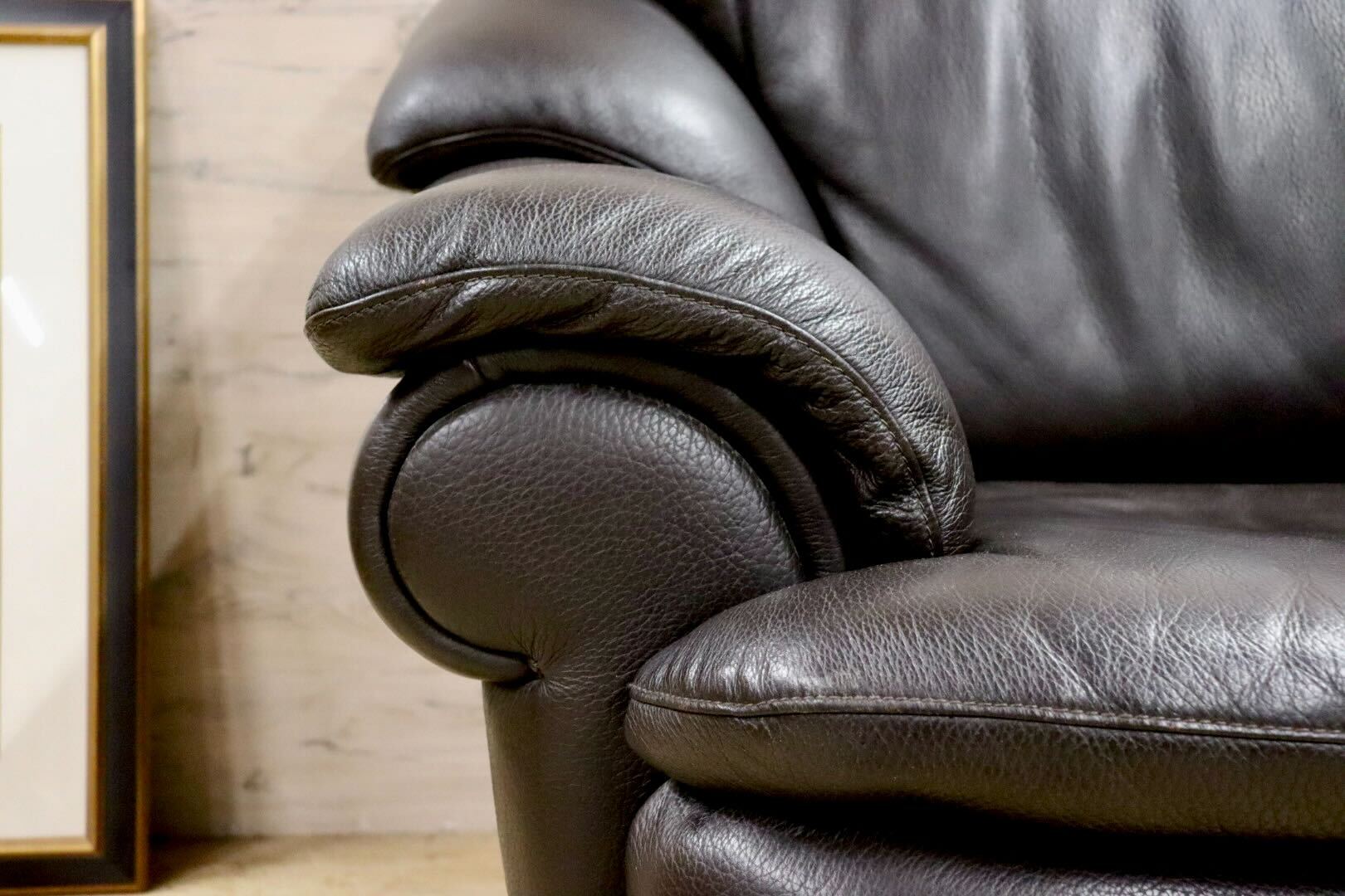 GMHF13B○IDC大塚家具 L/S Comfort-04 1人掛けソファ シングルソファ ラウンジチェア 総本革 ダークブラウン 約14万