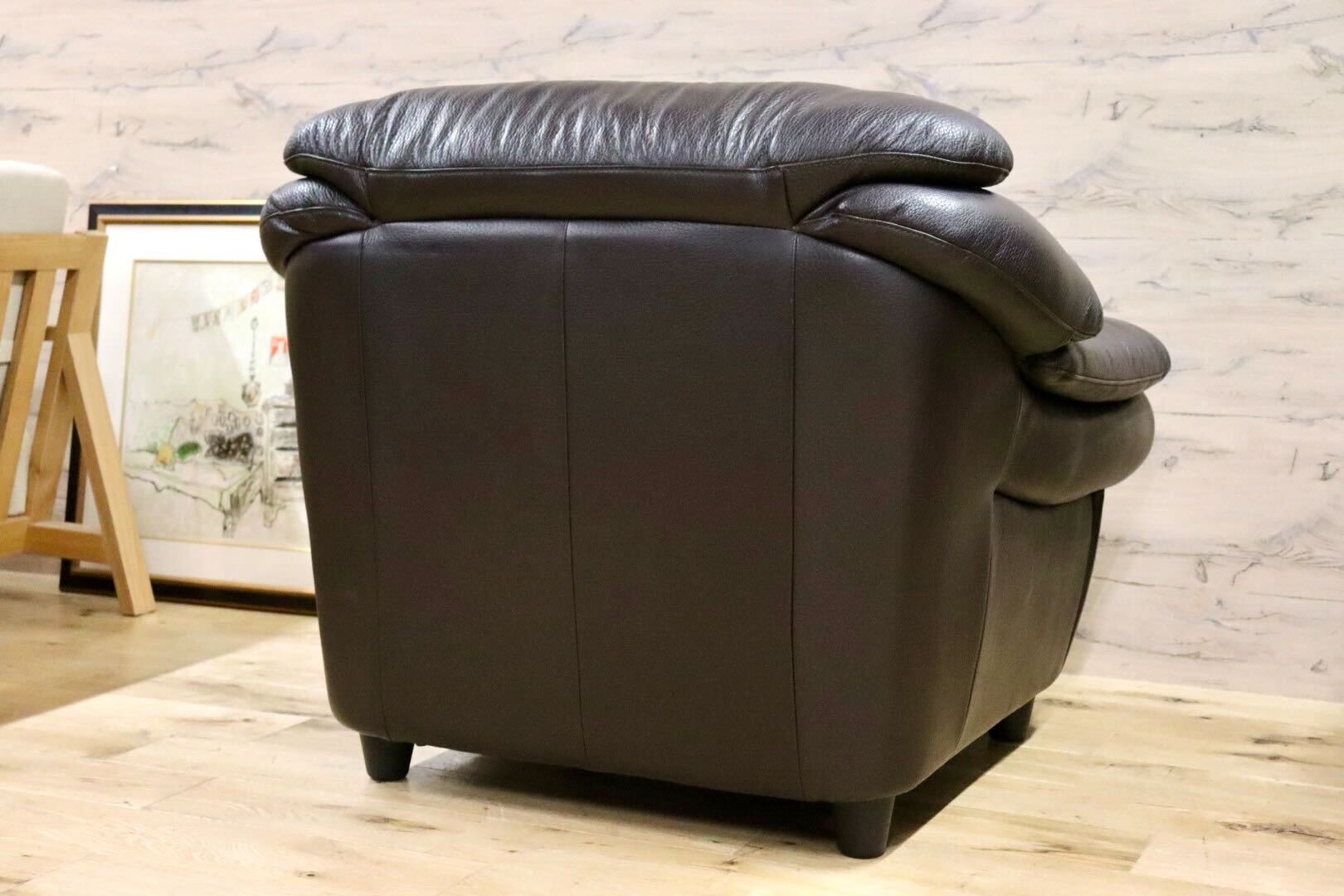 GMHF13B○IDC大塚家具 L/S Comfort-04 1人掛けソファ シングルソファ ラウンジチェア 総本革 ダークブラウン 約14万