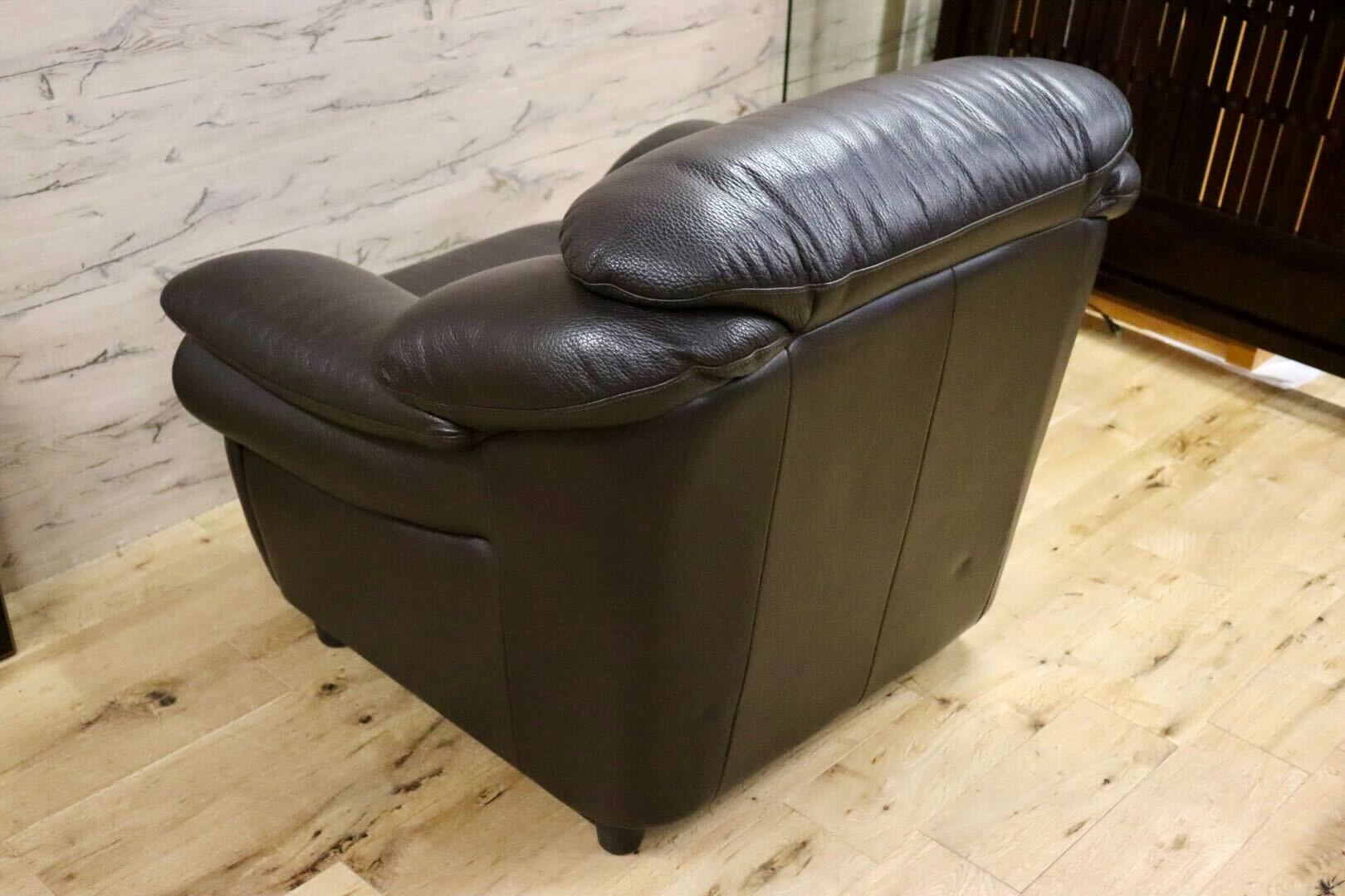 GMHF13B○IDC大塚家具 L/S Comfort-04 1人掛けソファ シングルソファ ラウンジチェア 総本革 ダークブラウン 約14万