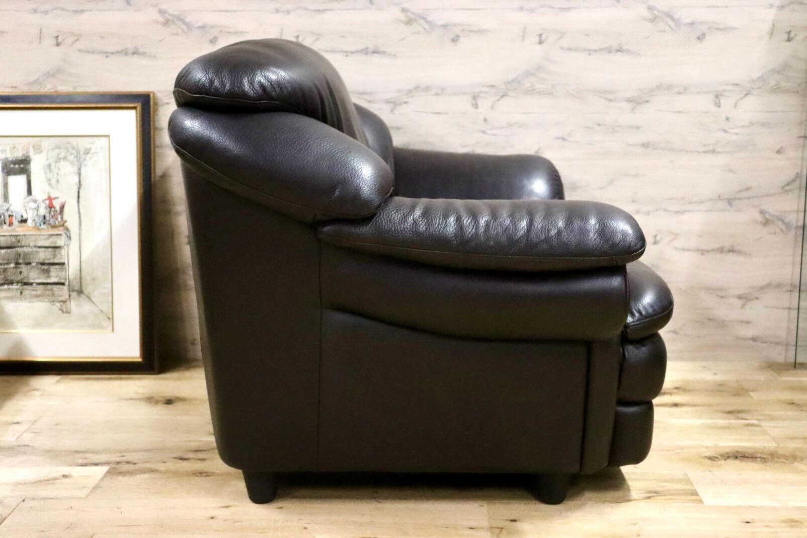 GMHF13B○IDC大塚家具 L/S Comfort-04 1人掛けソファ シングルソファ ラウンジチェア 総本革 ダークブラウン 約14万