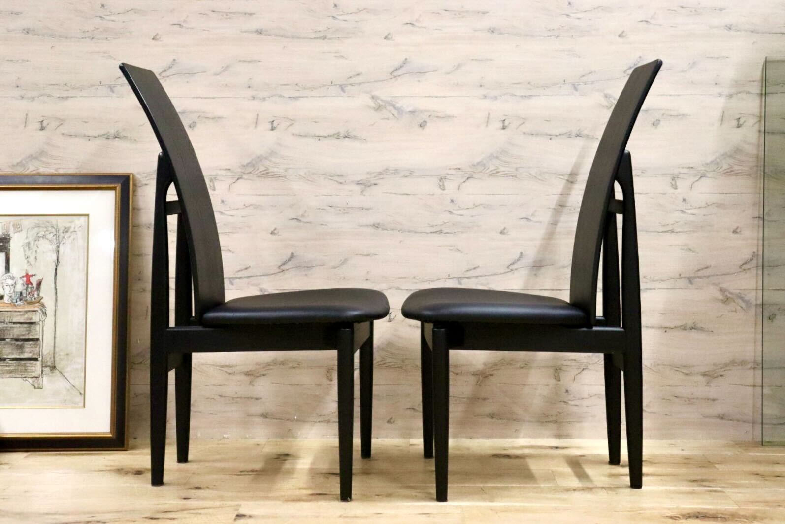 GMHH41A○関家具 KALINAⅡ カリーナ ダイニングチェア 食卓椅子 ハイバック 合皮 ブラック 2脚セット 大川家具 モダン 廃番 希少
