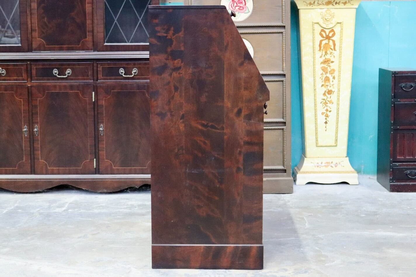 GMIS324○北海道民芸家具 ライティングビューロー デスク 学習机 勉強机 樺材 無垢 作業台 和室 座敷 和家具 古民家 和モダン アンティーク