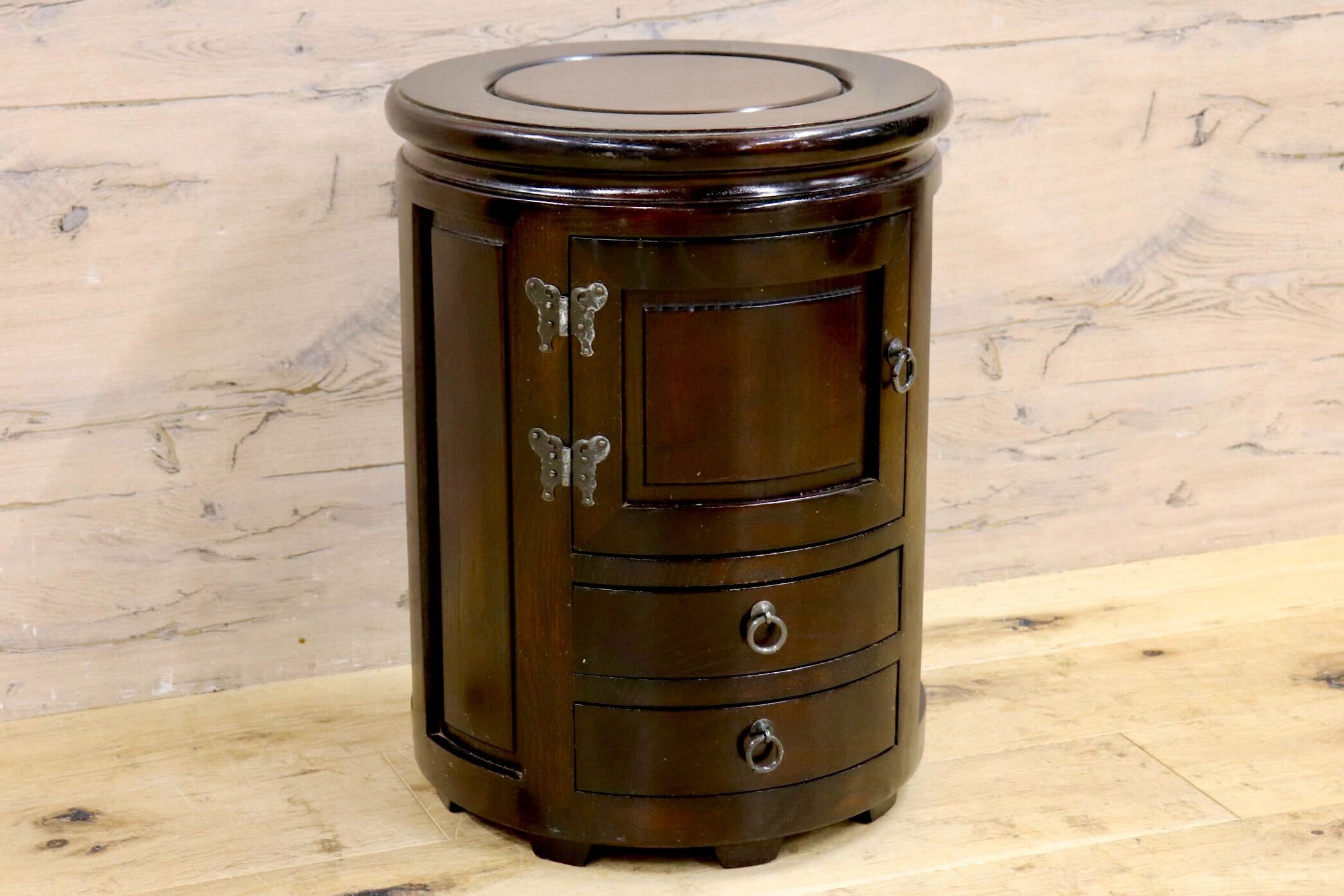 GMIK769○博永家具 / HIRONAGA 木製スツール 収納付き 椅子 花台 民芸家具 国産 漆塗り 和モダン レトロ