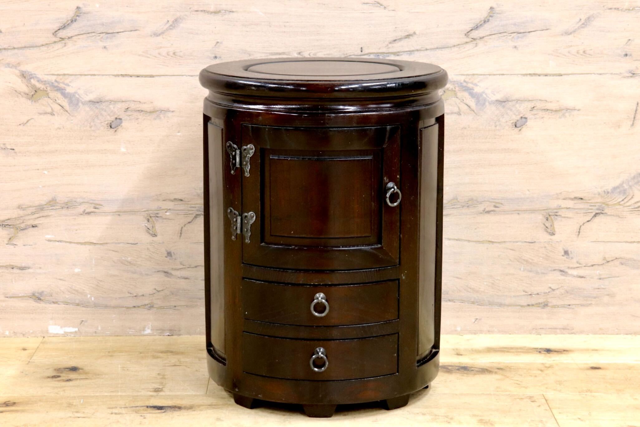 GMIK769○博永家具 / HIRONAGA 木製スツール 収納付き 椅子 花台 民芸家具 国産 漆塗り 和モダン レトロ