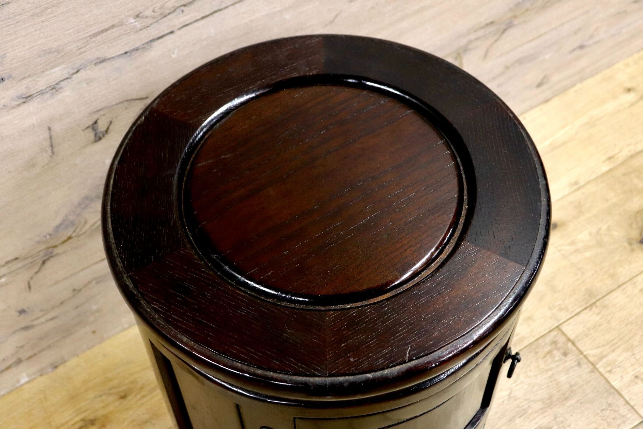 GMIK769○博永家具 / HIRONAGA 木製スツール 収納付き 椅子 花台 民芸家具 国産 漆塗り 和モダン レトロ