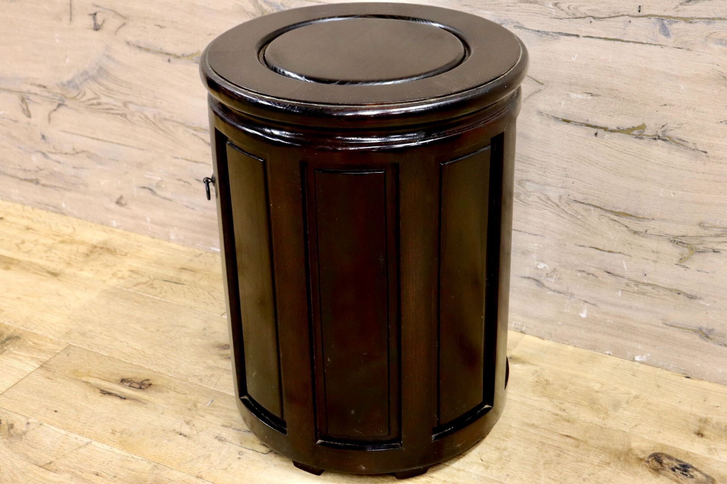 GMIK769○博永家具 / HIRONAGA 木製スツール 収納付き 椅子 花台 民芸家具 国産 漆塗り 和モダン レトロ