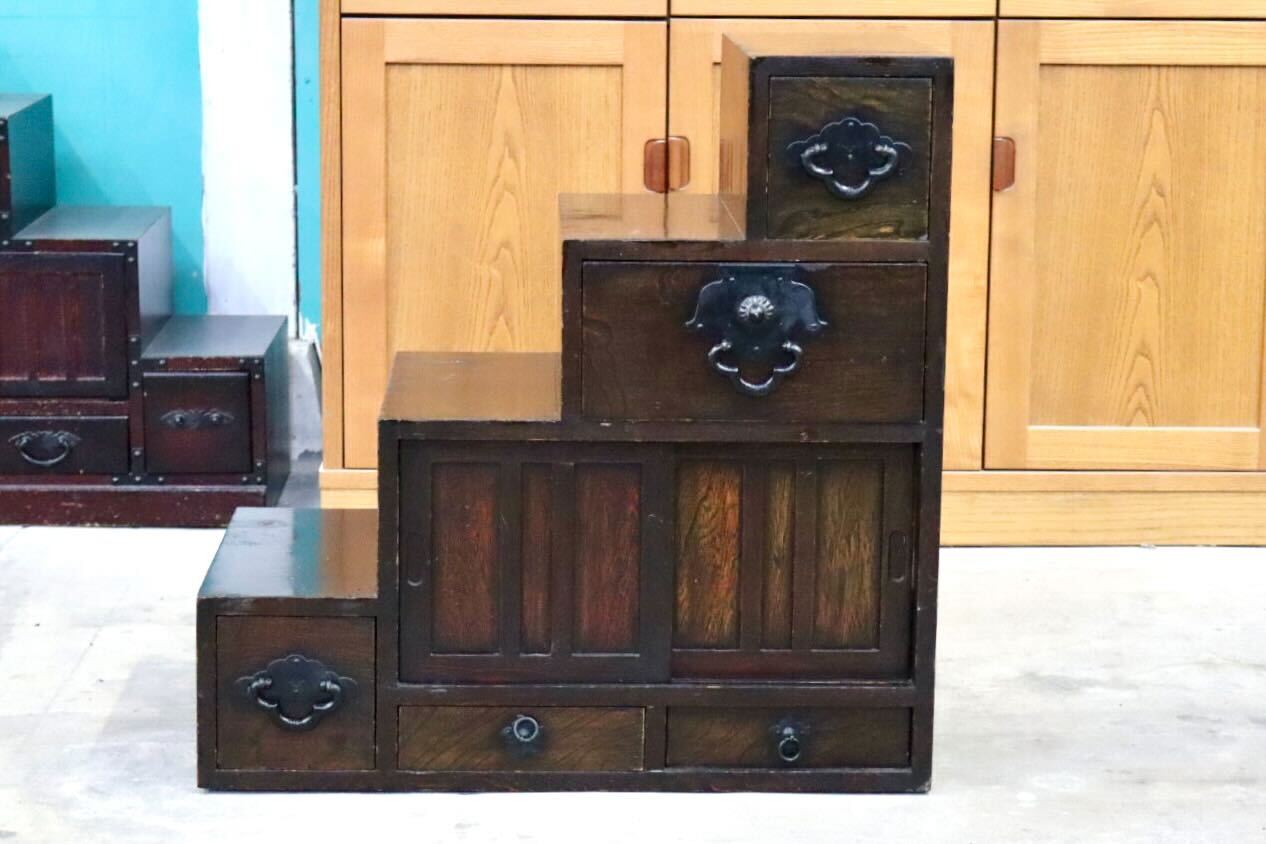 GMIS316○階段箪笥 両面 時代箪笥 和家具 和モダン 和室 座敷 古民家 チェスト 整理箪笥 引き出し収納 レトロ