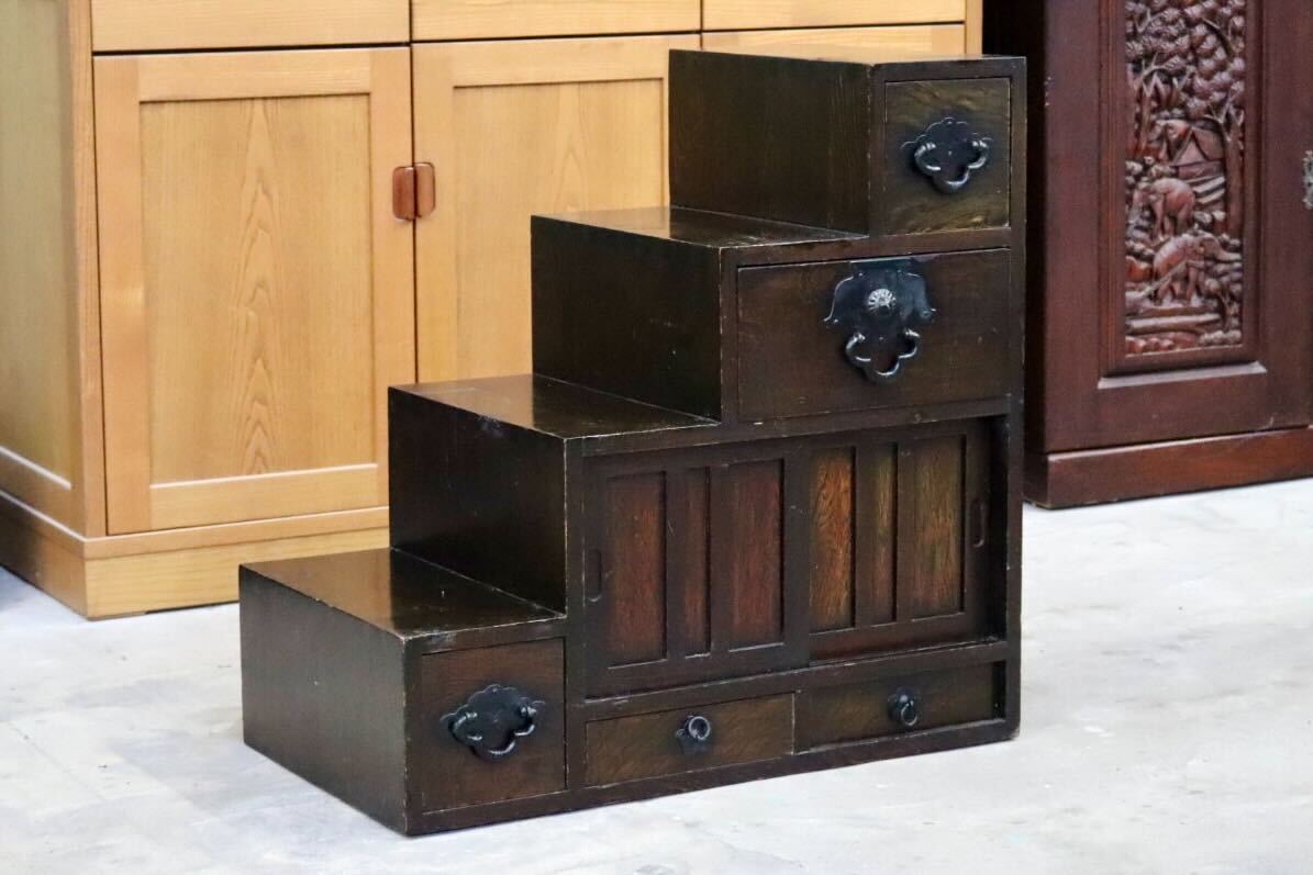 GMIS316○階段箪笥 両面 時代箪笥 和家具 和モダン 和室 座敷 古民家 チェスト 整理箪笥 引き出し収納 レトロ