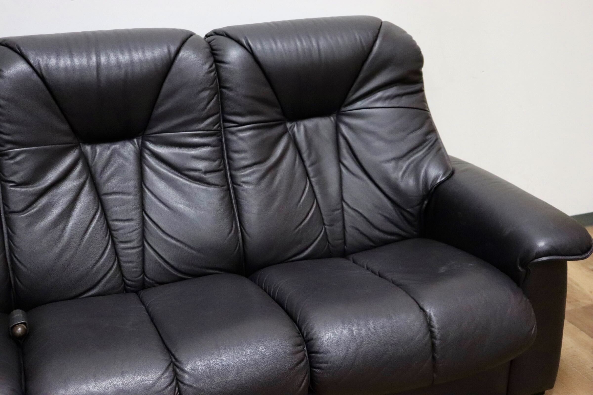 GMHN58○冨士ファニチア / FUJI FANITURE 3人掛けソファ トリプルソファ リクライニングソファ本革 ダークグレー 国産家具 定価約65万