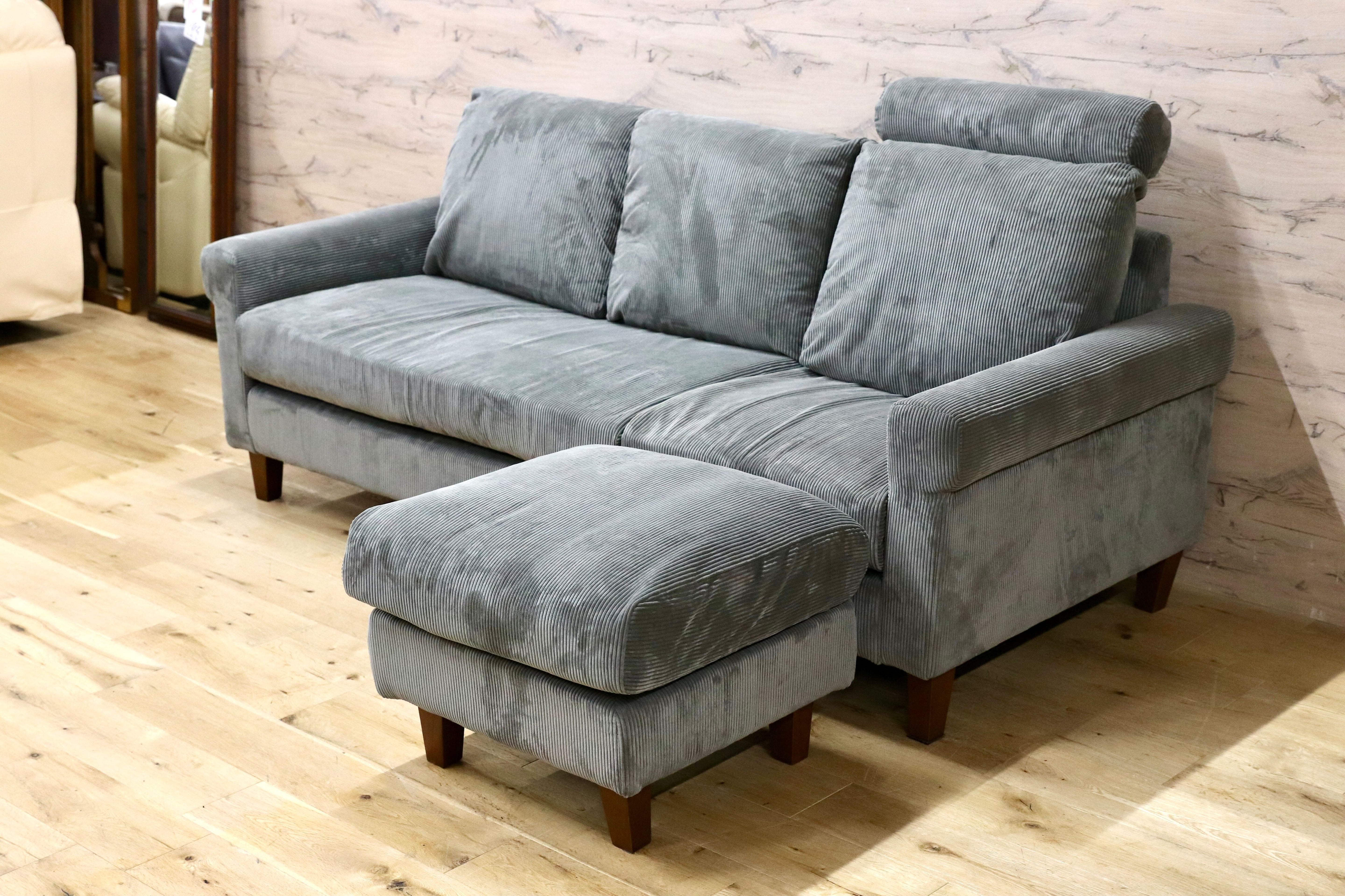 GMIS535○SAKODA 3人掛けソファ トリプルソファ オットマン付き コーデュロイ フェザークッション